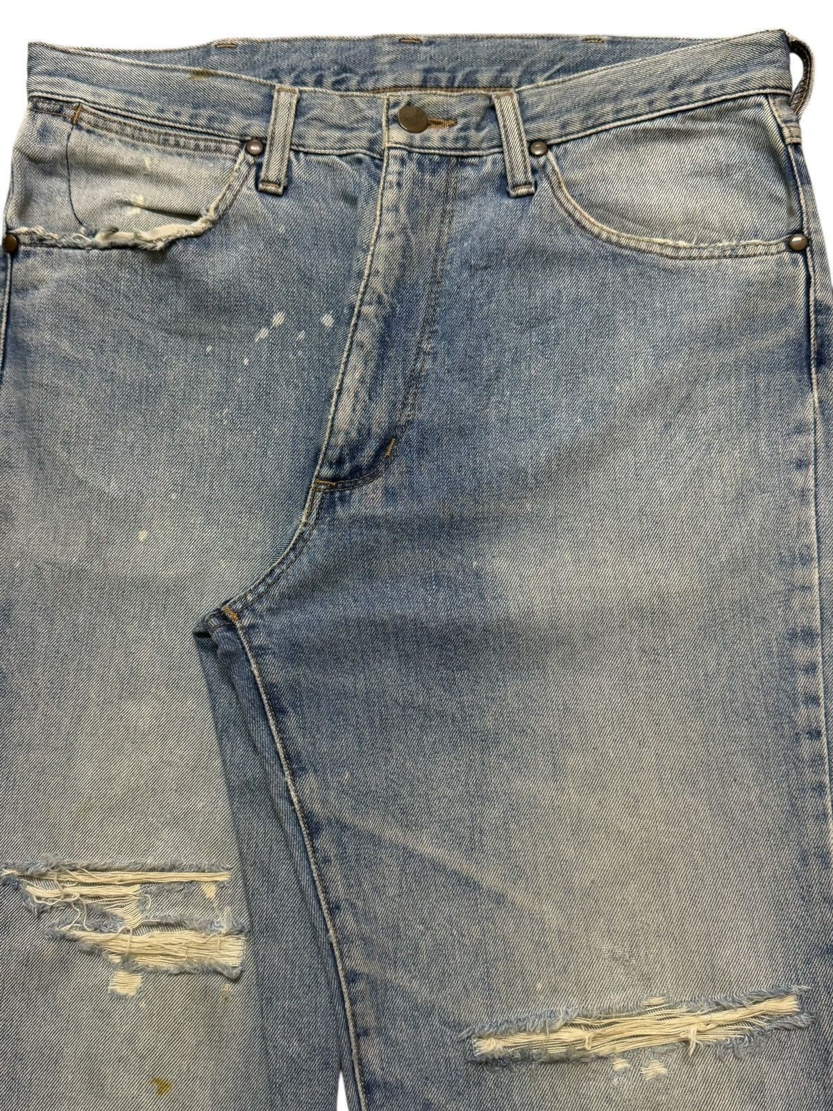 Wrangler Vintage 90s Wrangler Blue Faded Wash Distressed Wide Leg Size US 32 / EU 48 - 3 Thumbnail