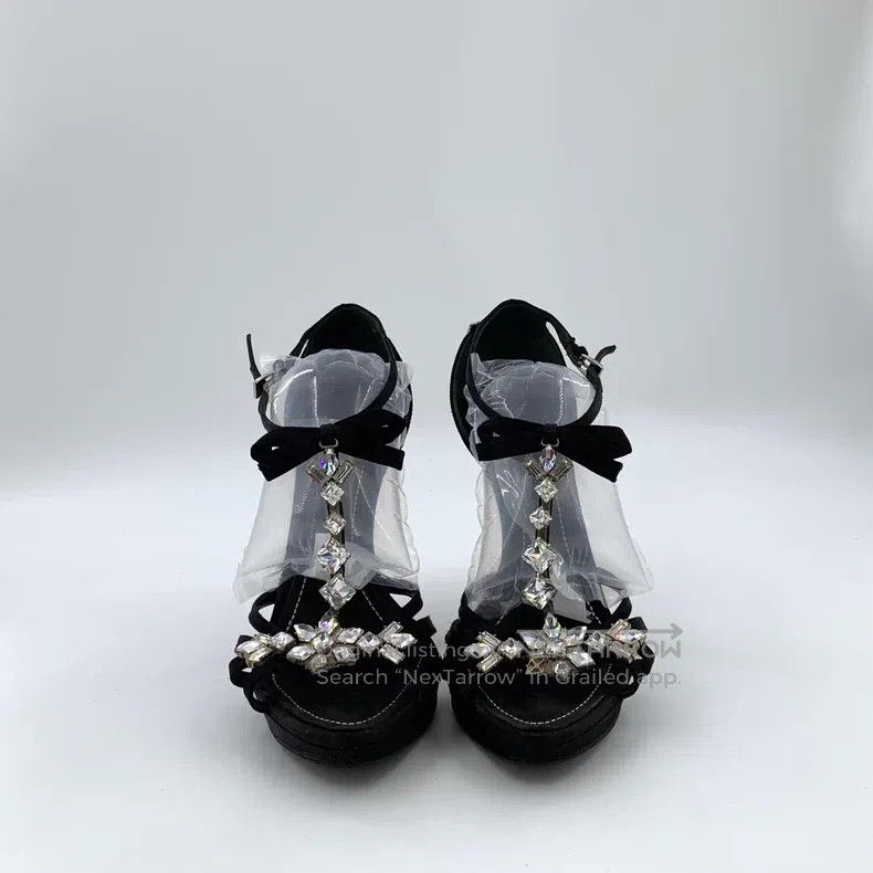 Dior Dior Black diamond-encrusted tie bow buckle thin heel high Size US 7.5 / IT 37.5 - 3 Thumbnail