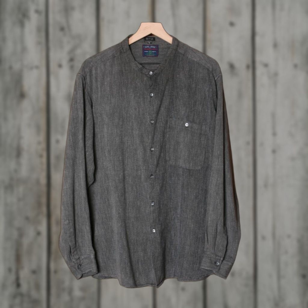 Members Only VINTAGE Members Only Shirt XL Black Cotton L/S Band Collar Men Size US XL / EU 56 / 4 - 1 Thumbnail
