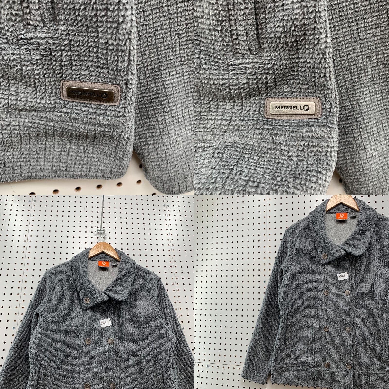 Merrell Knit Jacket Gry Double Breasted Collared Coat Women’s Large 22.5X26.5
