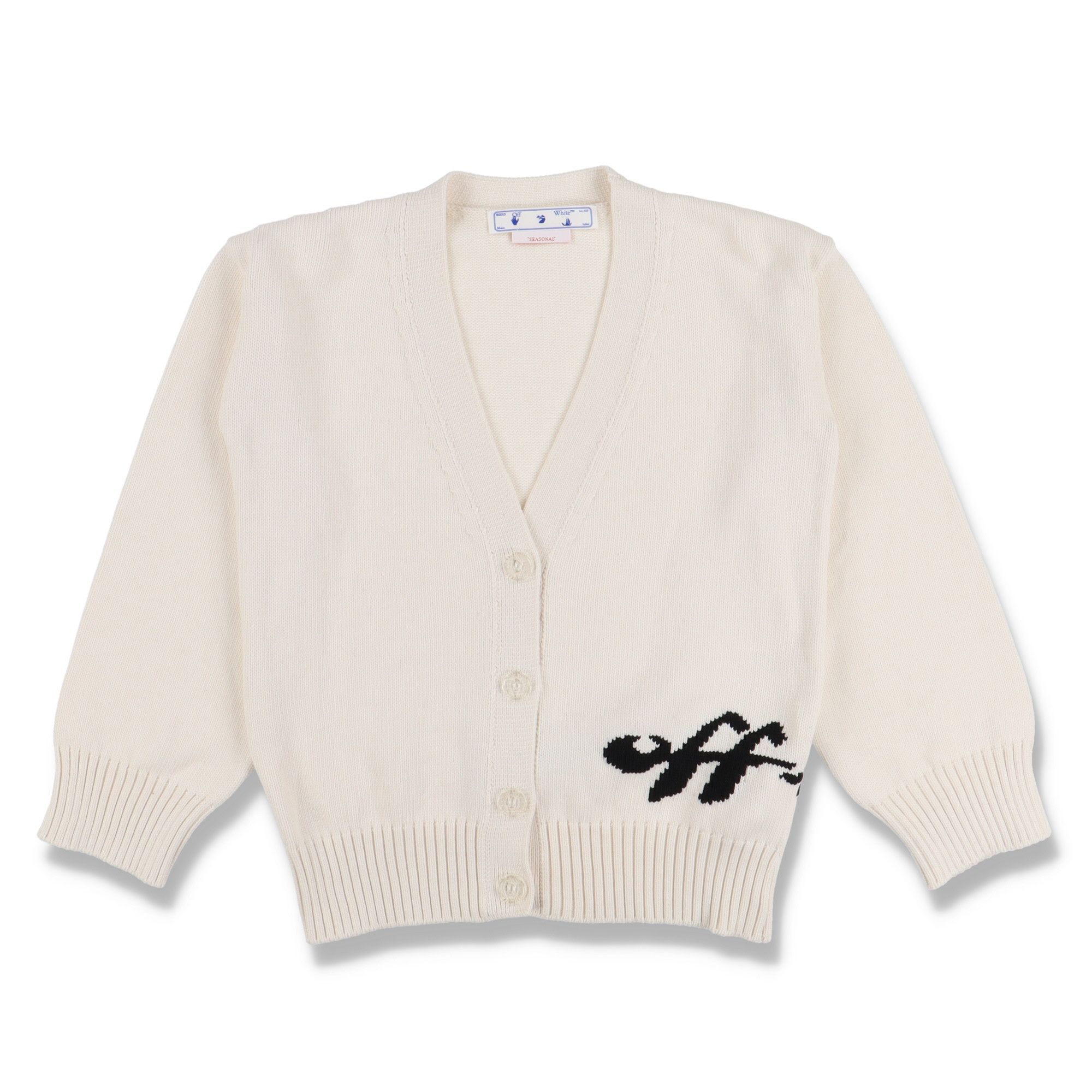 Off-White Ivory Intarsia Logo Knit Cardigan Size L / US 10 / IT 46 - 2 Thumbnail