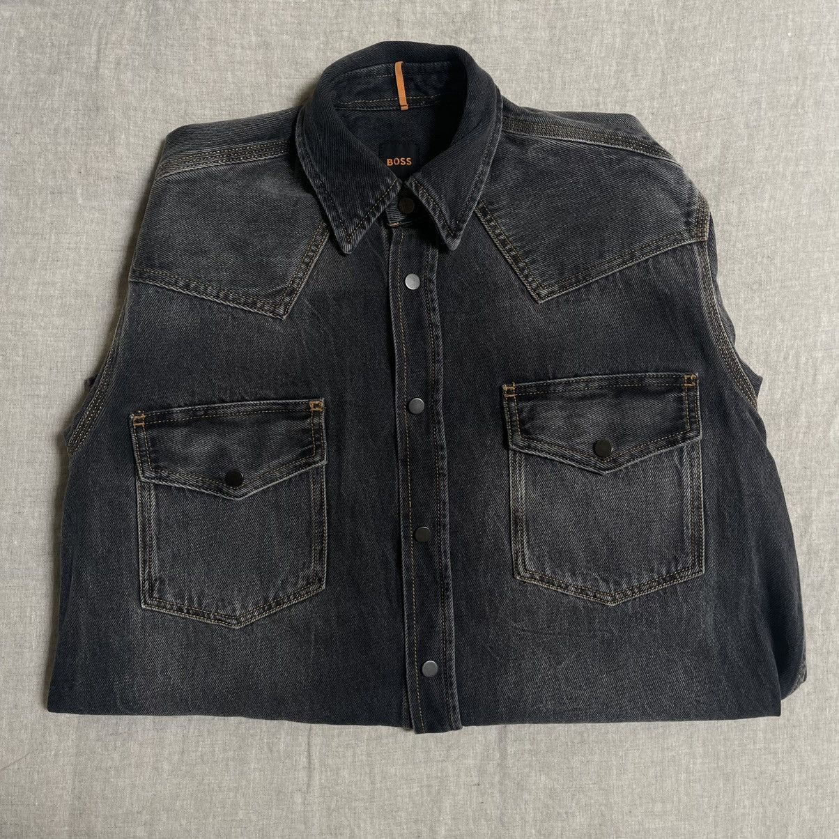 Hugo Boss BOSS Black Faded Denim Shirt | Western Washed Black | Grey Size US S / EU 44-46 / 1 - 8 Thumbnail
