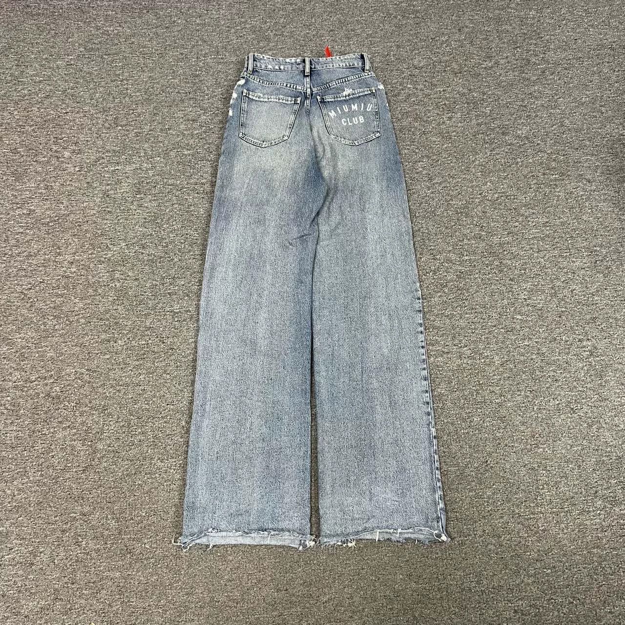 Miu Miu Miu Miu Logo Washed Distressed Wide-Leg Jeans Size 24" / US 00 / IT 34 - 1 Thumbnail