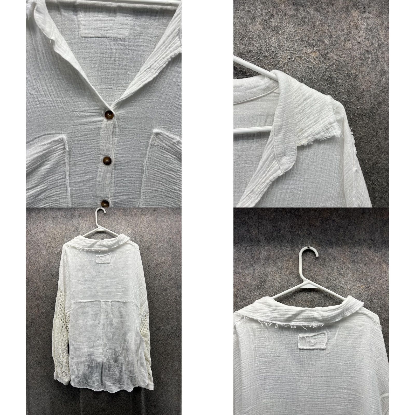 Vintage POL Tunic Blouse White Crochet Balloon Sleeve Button Front Top Womens M Size M / US 6-8 / IT 42-44 - 8 Thumbnail