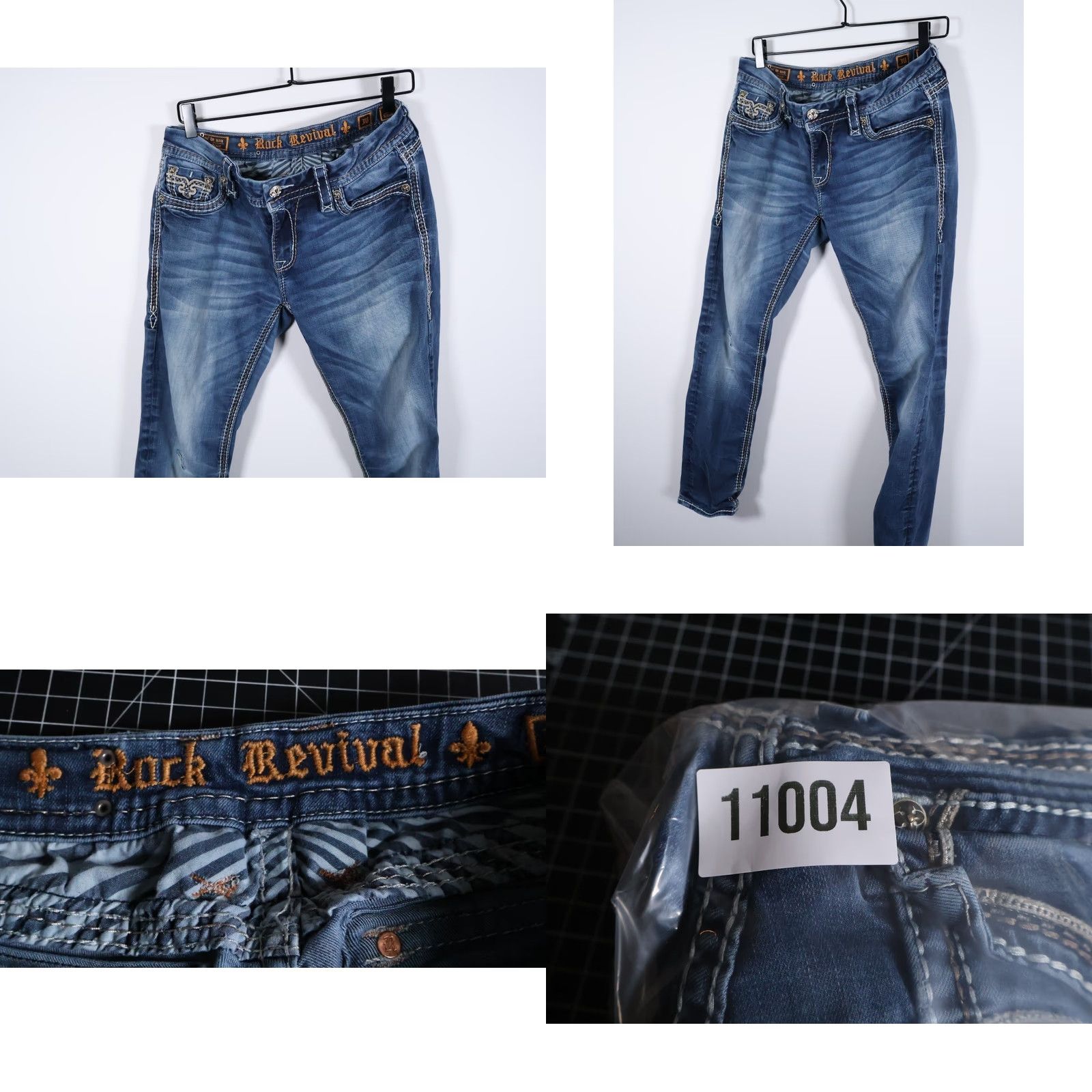 Vintage Rock Revival Saralyn Easy Skinny Jeans Women's 30 Blue Denim Stretch Rhinestone 5-Pocket Medium Wash Hipster Modern Size 30" / US 8 / IT 44 - 10 Thumbnail
