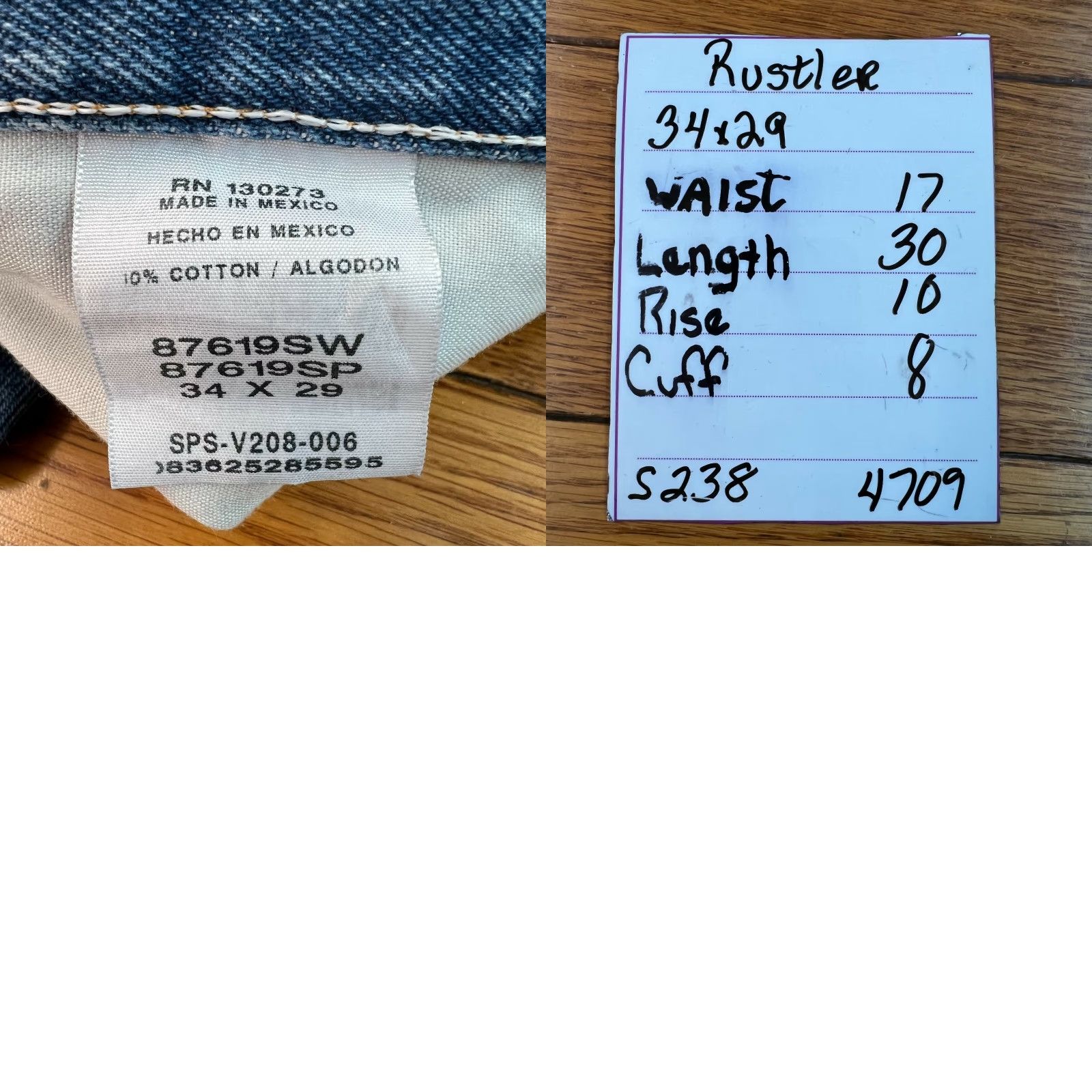 Denime Rustler Mens Flat Front Stretch Mid Rise Straight Blue Denim Jeans 34X29 Shirt? Size US 34 / EU 50 - 8 Thumbnail