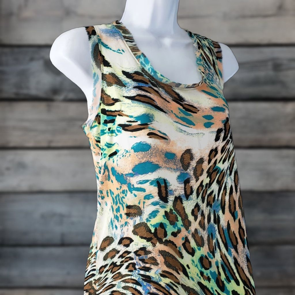 Vintage Silvergate Womens Tank Tunic Size Small Brown Teal Animal Print Scoop Neck Casual Shirt Womens Size S / US 4 / IT 40 - 1 Thumbnail
