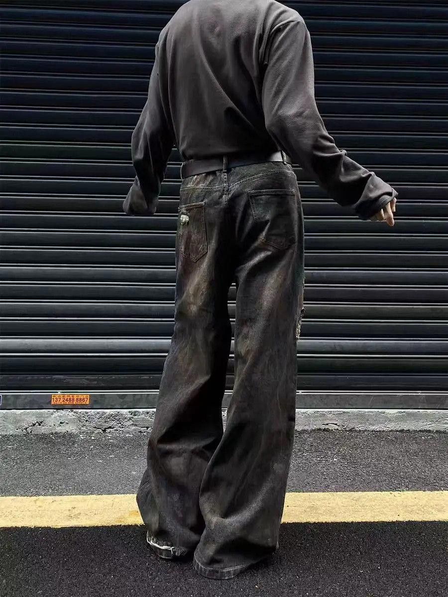 Japanese Brand Distressed Stacked Flare Waxed Denim Jeans, Ripped Jeans Size US 32 / EU 48 - 4 Thumbnail
