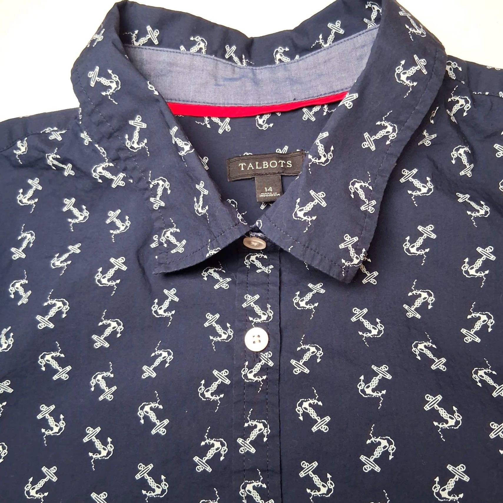 Talbots Talbots Blouse Women 14 Blue Nautical Anchor Sail Boat Long Sleeve Collar Button Cotton Woven Regular Women Size XL / US 12-14 / IT 48-50 - 7 Thumbnail