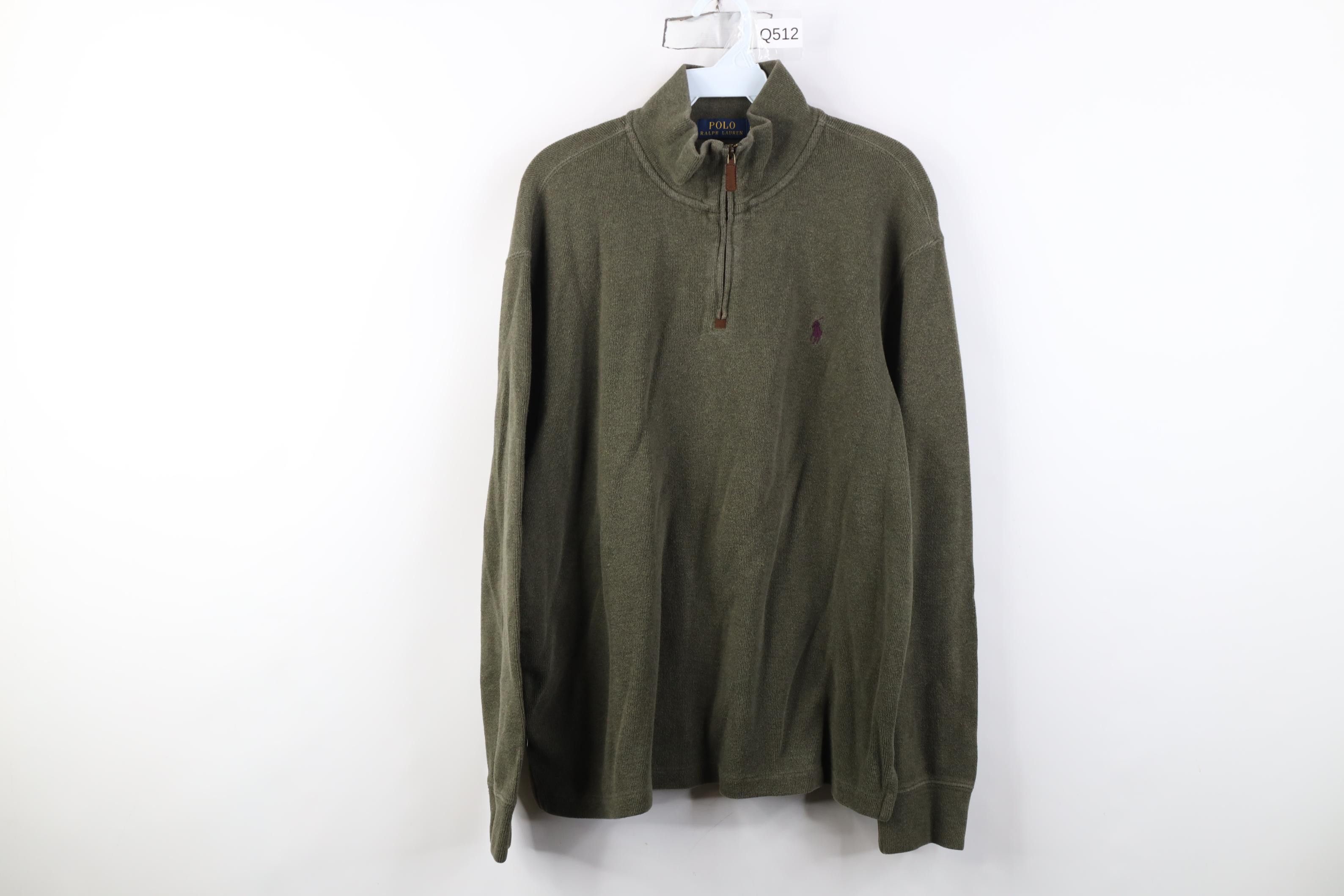 Polo Ralph Lauren Vintage Ralph Lauren Ribbed Knit 1/4 Zip Sweater Olive Green Size US L / EU 52-54 / 3 - 1 Thumbnail