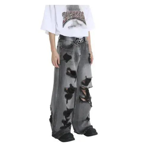 Japanese Brand × Jean Gray Baggy Distressed Jeans, Ripped Jeans Size US 30 / EU 46 - 3 Thumbnail
