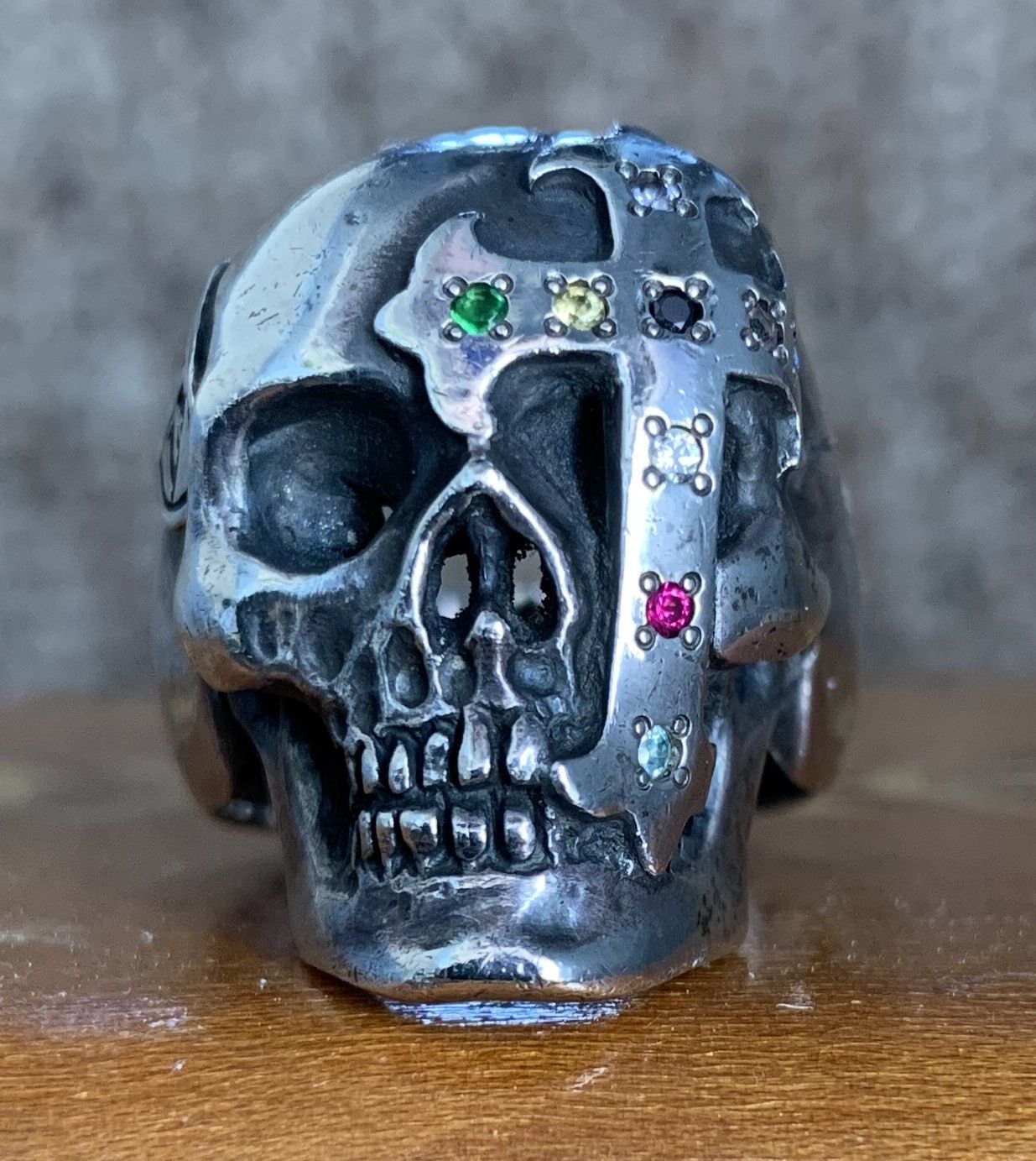 Number (N)ine SS05 "Nightcrawler" Bejeweled Silver Skull Ring Size ONE SIZE - 2 Thumbnail