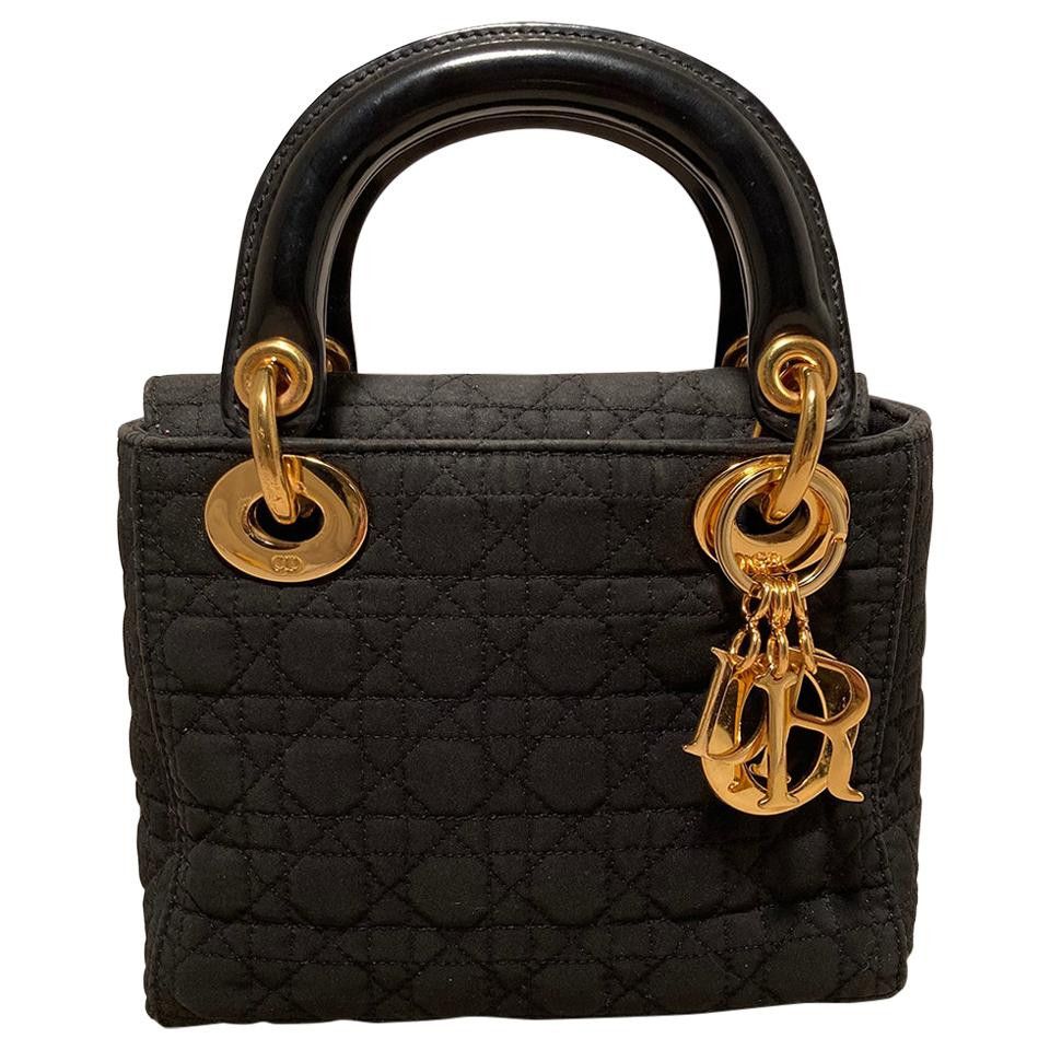 image of Christian Dior Black Nylon Mini Lady Dior Bag, Women's