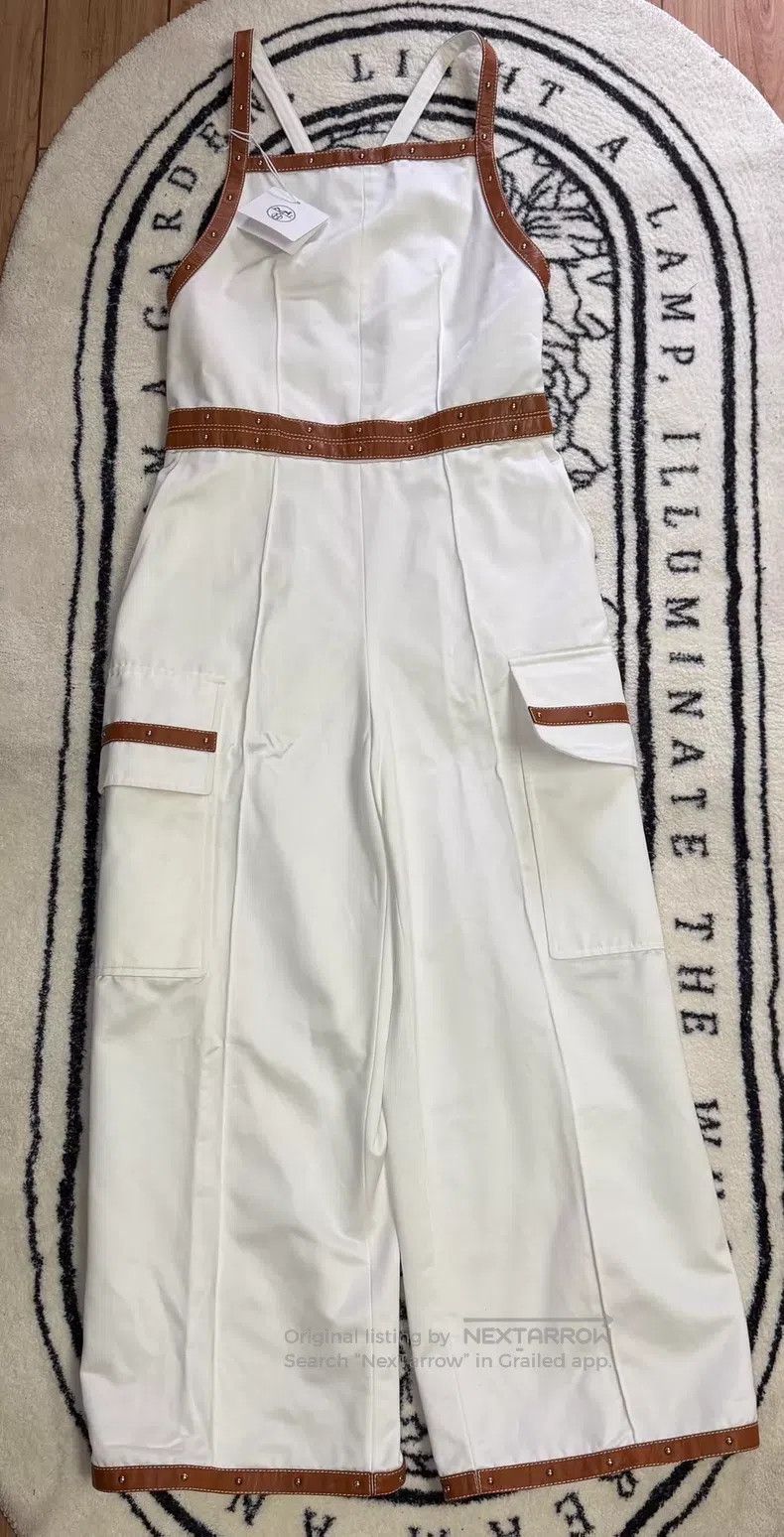 Hermes Hermes 22FW White Leather Patch Pearl Stitch Jumpsuit Runw Size 42" / US 20 - 3 Thumbnail