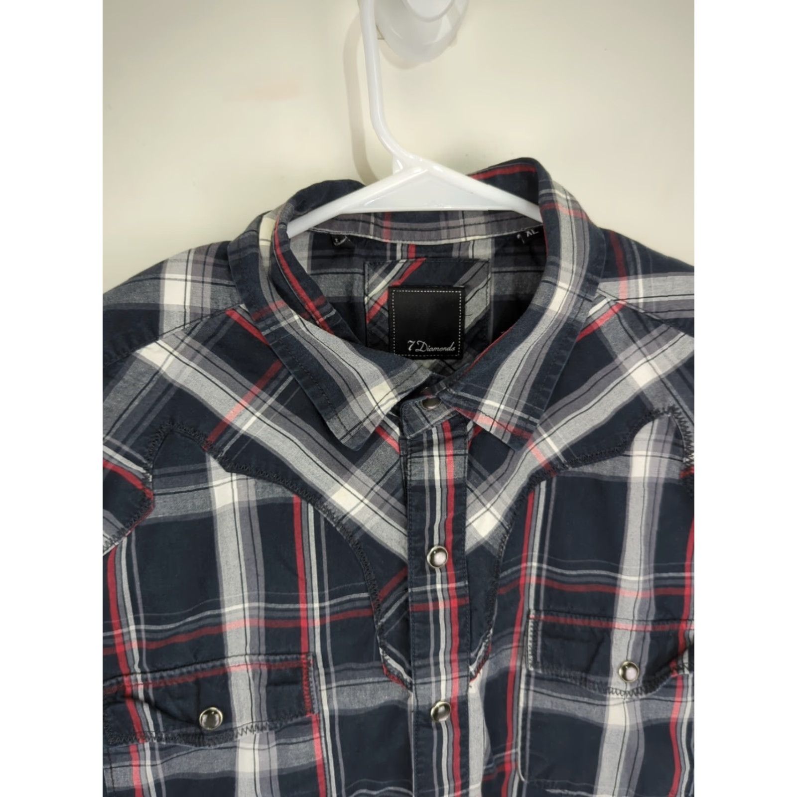 Vintage 7 Diamonds Mens XL Pearl Snap Western Shirt Long Sleeve Black Plaid Embroidered Size US XL / EU 56 / 4 - 5 Thumbnail