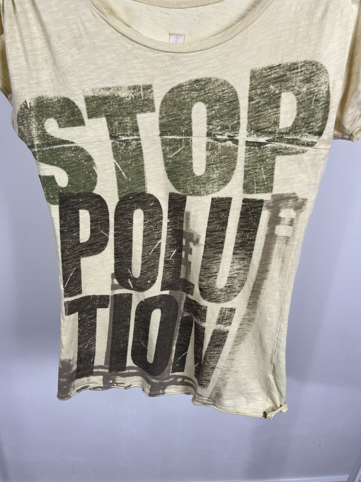 Other Y2K STOP POLLUTION Distressed Graphic Tee Vintage Style Size XS / US 0-2 / IT 36-38 - 3 Thumbnail