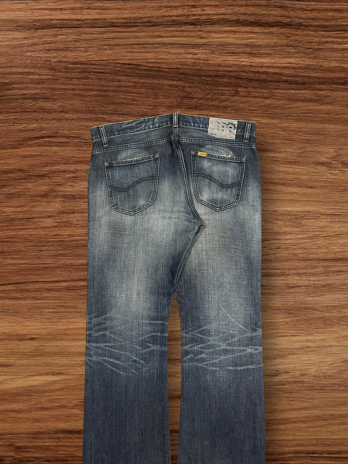 Lee × Vintage ⚡️Flare⚡️Vintage Lee Rider Dark Blue Washed Distressed Jeans Size US 36 / EU 52 - 7 Thumbnail