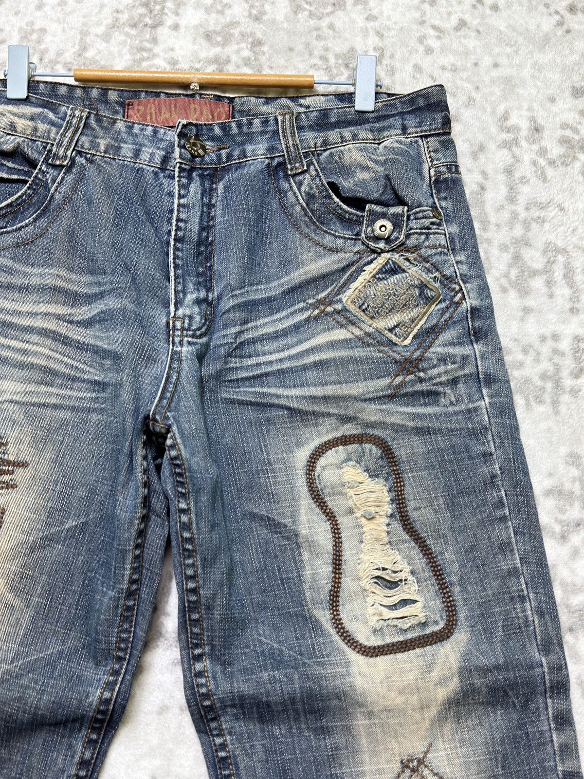 Japanese Brand Zhao Dao Patchwork Mud Washed Denim Y2K Regular Fit Jeans Size US 34 / EU 50 - 5 Thumbnail