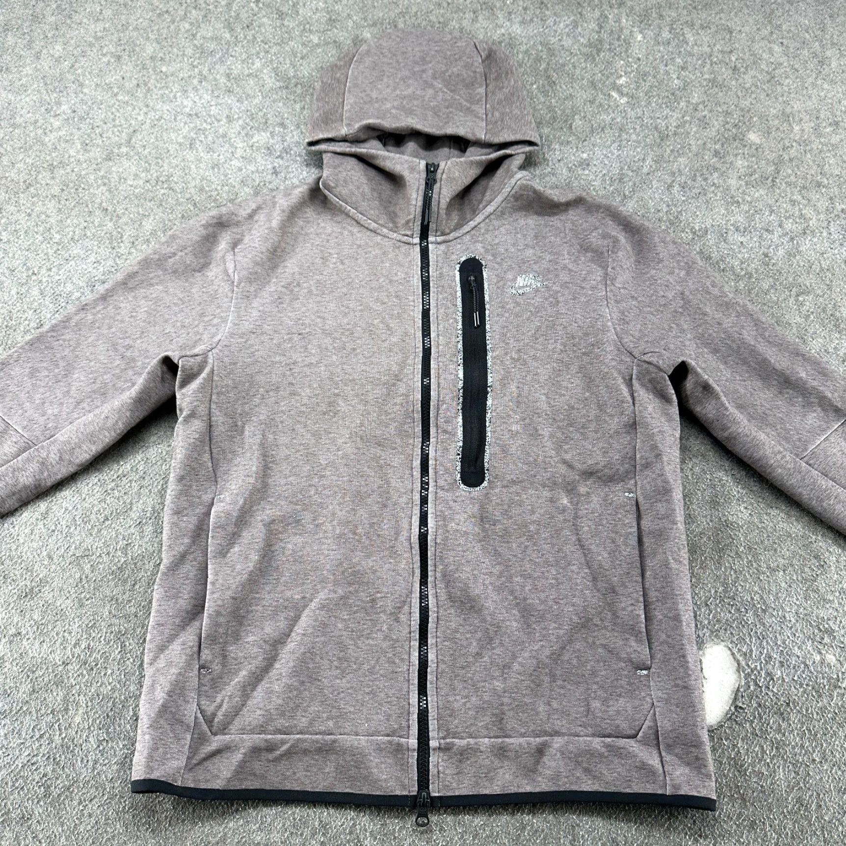 Nike Nike Hoodie Mens M Brown Grey Full Zip Tech Fleece Swoosh Iron Stone DD4688 Size US M / EU 48-50 / 2 - 4 Thumbnail