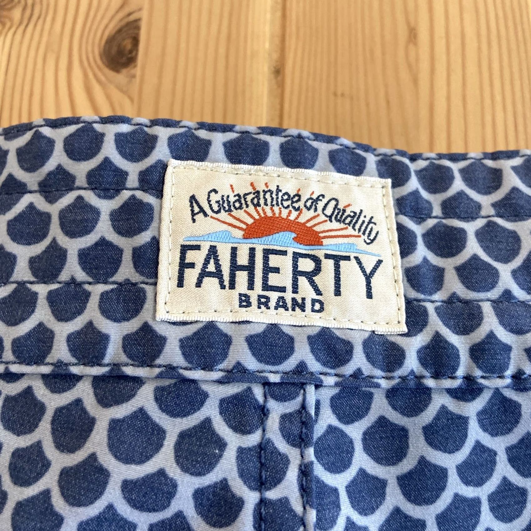 Faherty Faherty Board Shorts Mens 38 Blue Geometric Pattern Swim Bottom Drawstring Pockets Stretch Size US 38 / EU 54 - 6 Thumbnail