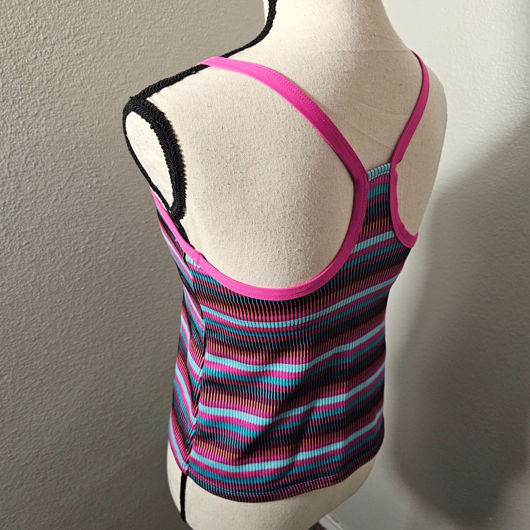 Nike Nike Women's Textured Stripe Racerback Tankini Top Petite Pink Fire/Multicolor S Size S / US 4 / IT 40 - 3 Thumbnail