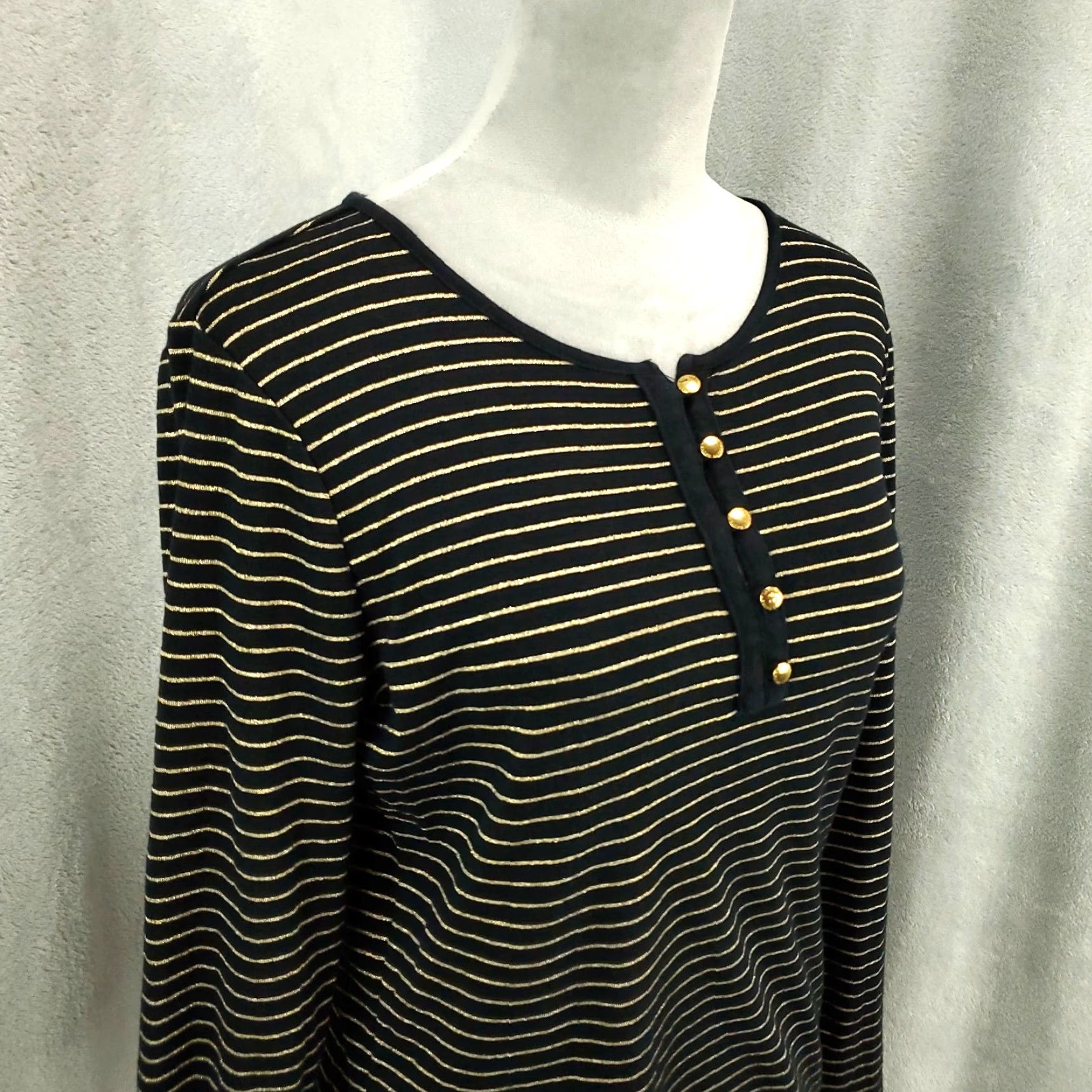 Ralph Lauren Ralph Lauren Sweater Top Women Large Shimmer Black Gold Buttons LRL Shirt Size L / US 10 / IT 46 - 2 Thumbnail