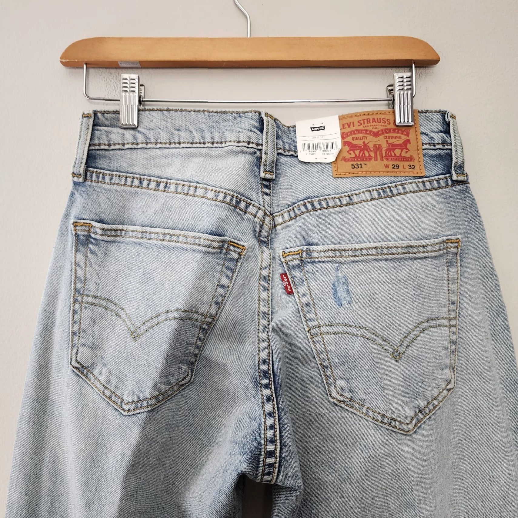Levi's Levi's 531 Athletic Slim Fit Stretch Jeans 29x32 Blue Light Wash Distressed Denim Mens Jeans Slim Straight 5-Pocket Logo USA Size US 29 - 6 Thumbnail