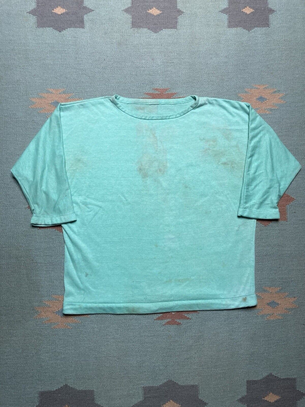 Vintage 70s t shirt soft thin distressed Tiffany blue boxy XL cotton Size US XL / EU 56 / 4 - 1 Thumbnail