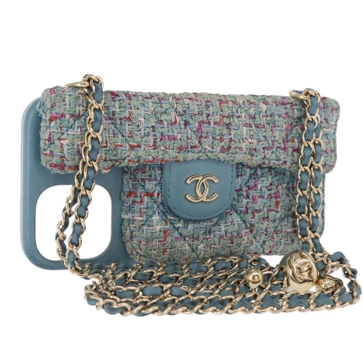 Chanel Chanel Iphone Case Tweed Light Blue CC Size ONE SIZE - 1 Thumbnail