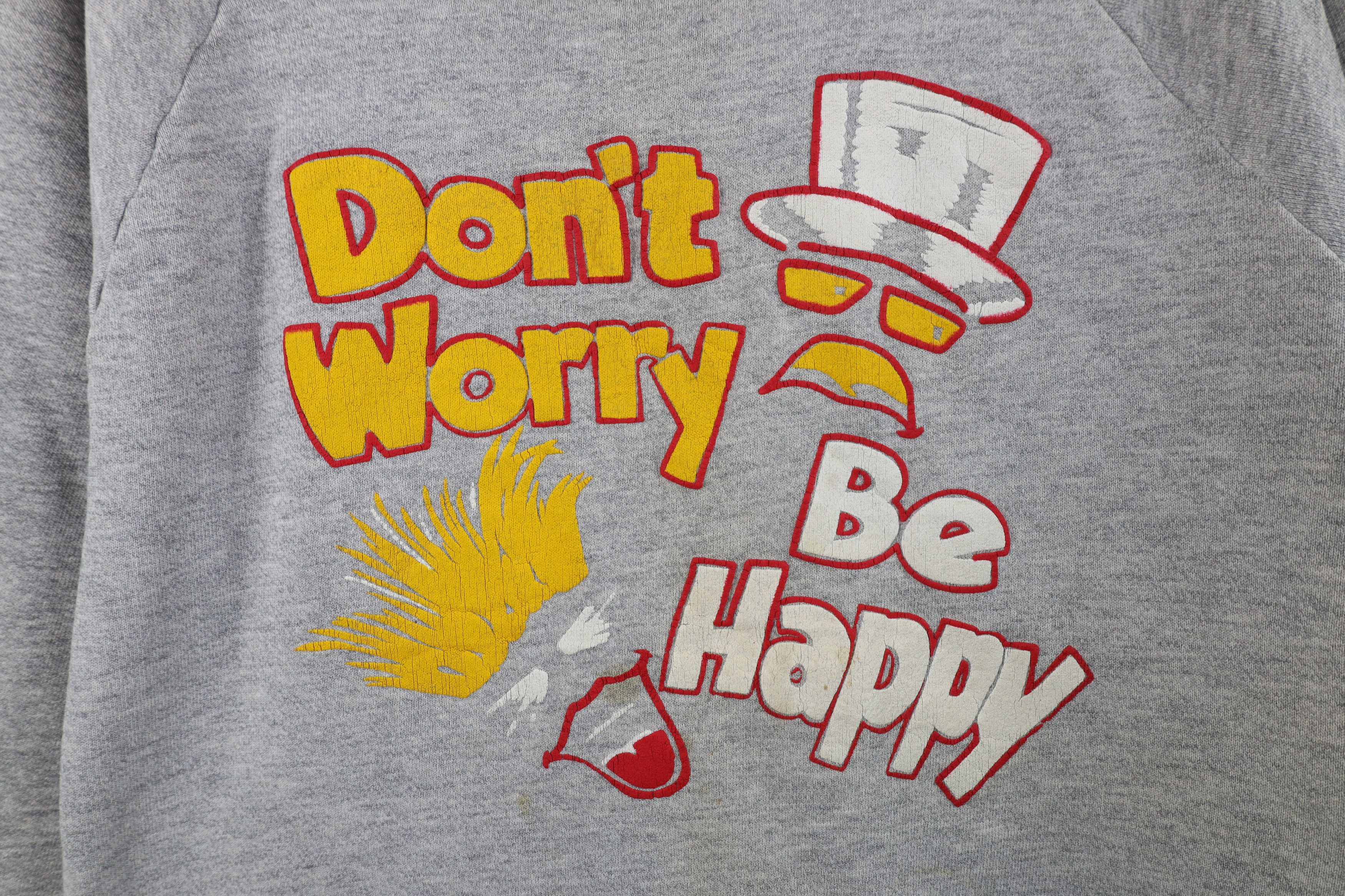 Vintage Vintage 80s 90s Streetwear Be Happy Sweatshirt Gray USA Size US L / EU 52-54 / 3 - 4 Thumbnail