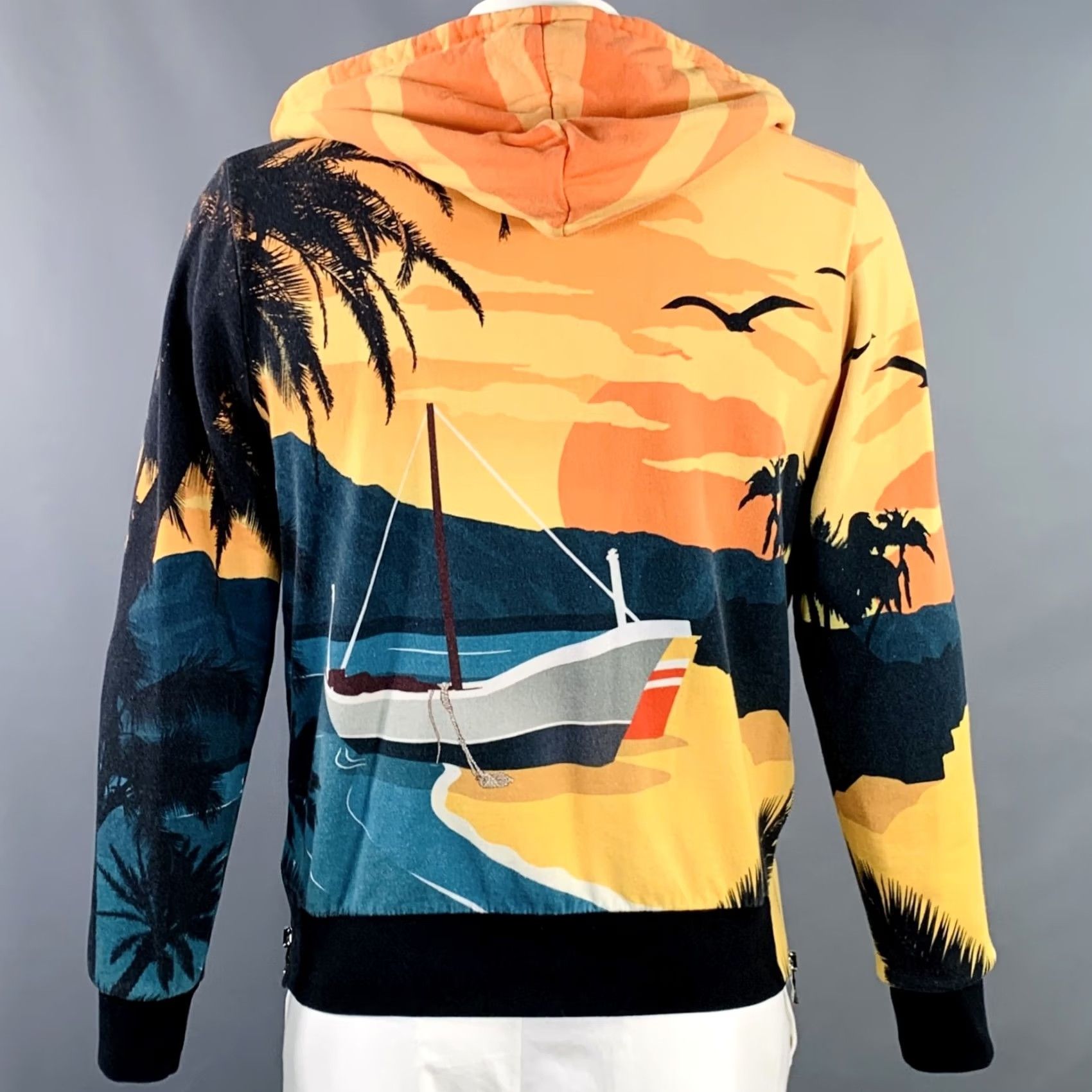 Balmain BALMAIN Hooded Sweatshirt Black Orange Blue Tropical Cotton Zip Up L Men Tubular Pattern Tropical Cotton Sweatshirt Size US L / EU 52-54 / 3 - 4 Thumbnail