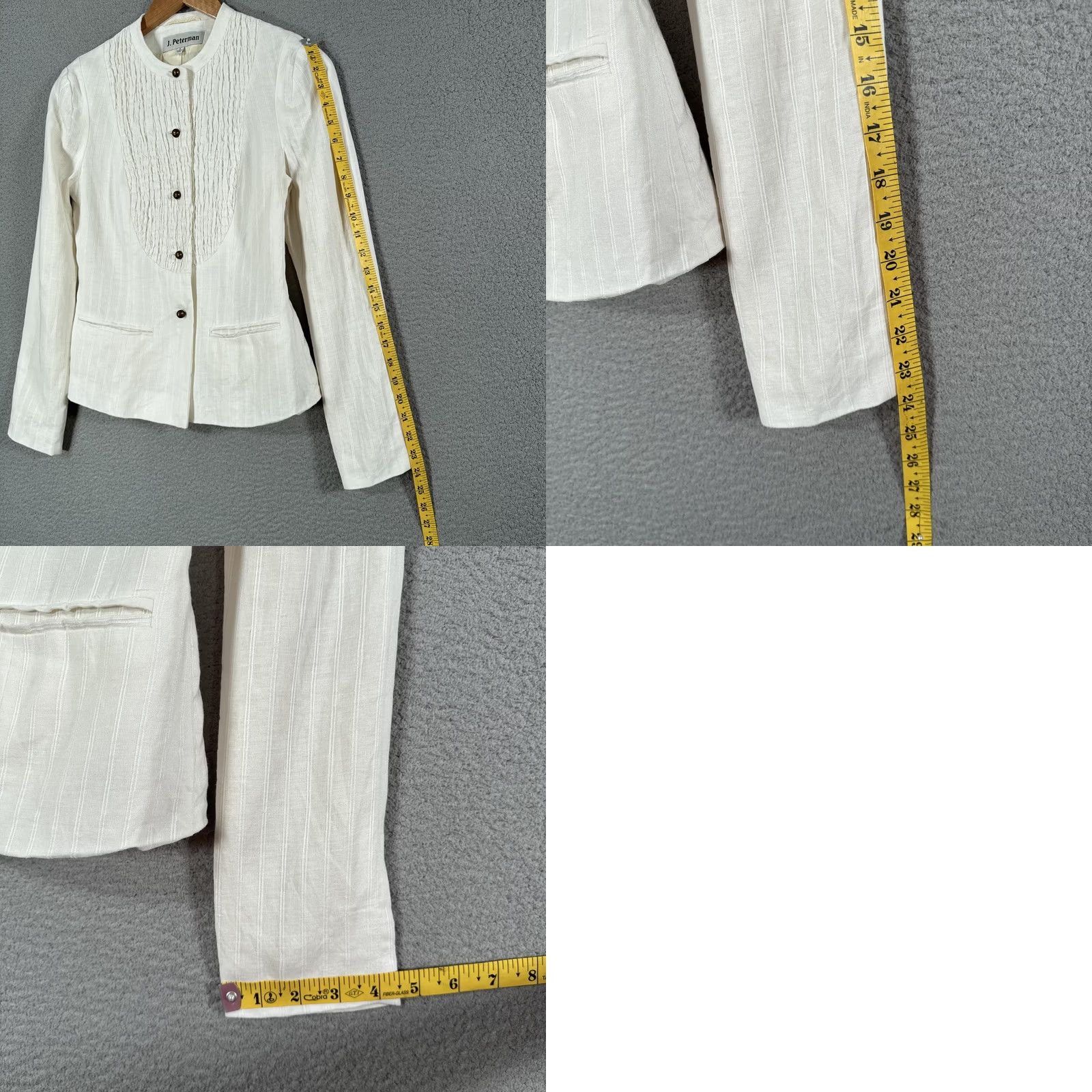 Vintage J. Peterman Blazer Womens 2 White Linen Tuxedo Bib Pleated Front Jacket Size XS / US 0-2 / IT 36-38 - 9 Thumbnail