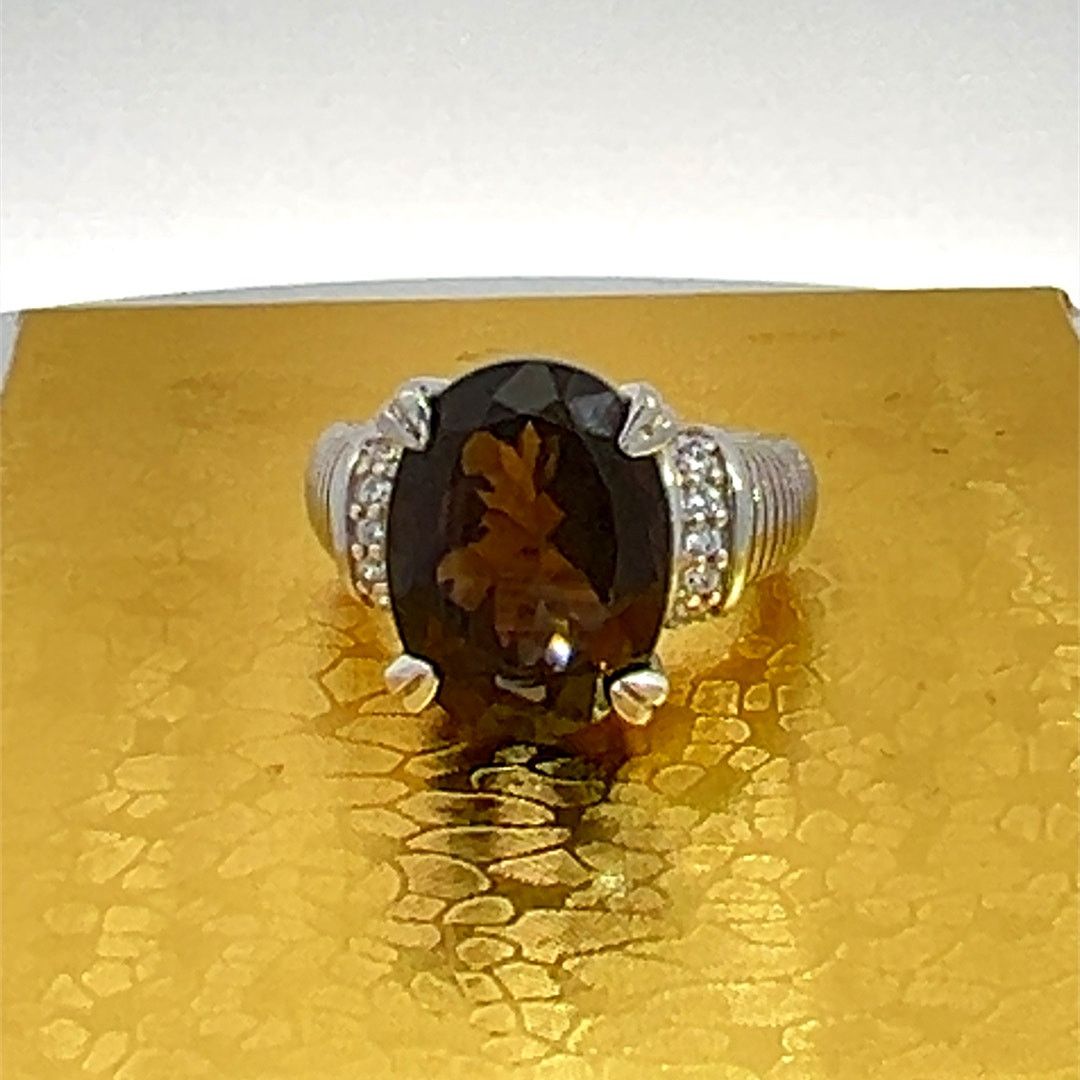& Other Stories Judith Ripka - Smoky Quartz 925 Sterling CZ Diamonique Ring Size ONE SIZE - 2 Thumbnail