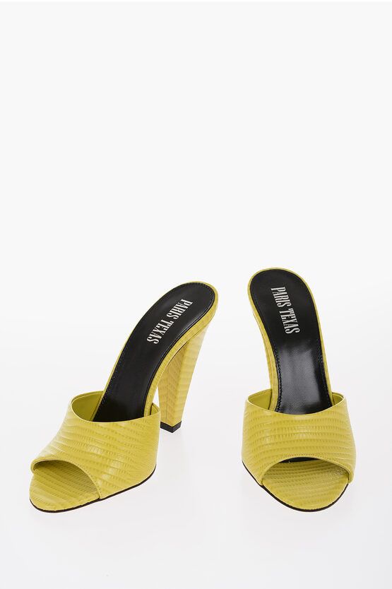 image of Paris Texas Open Toe Croco Effect Leather Olivia Mule Shoess Shoes in Yellow, Women's (Size 7)