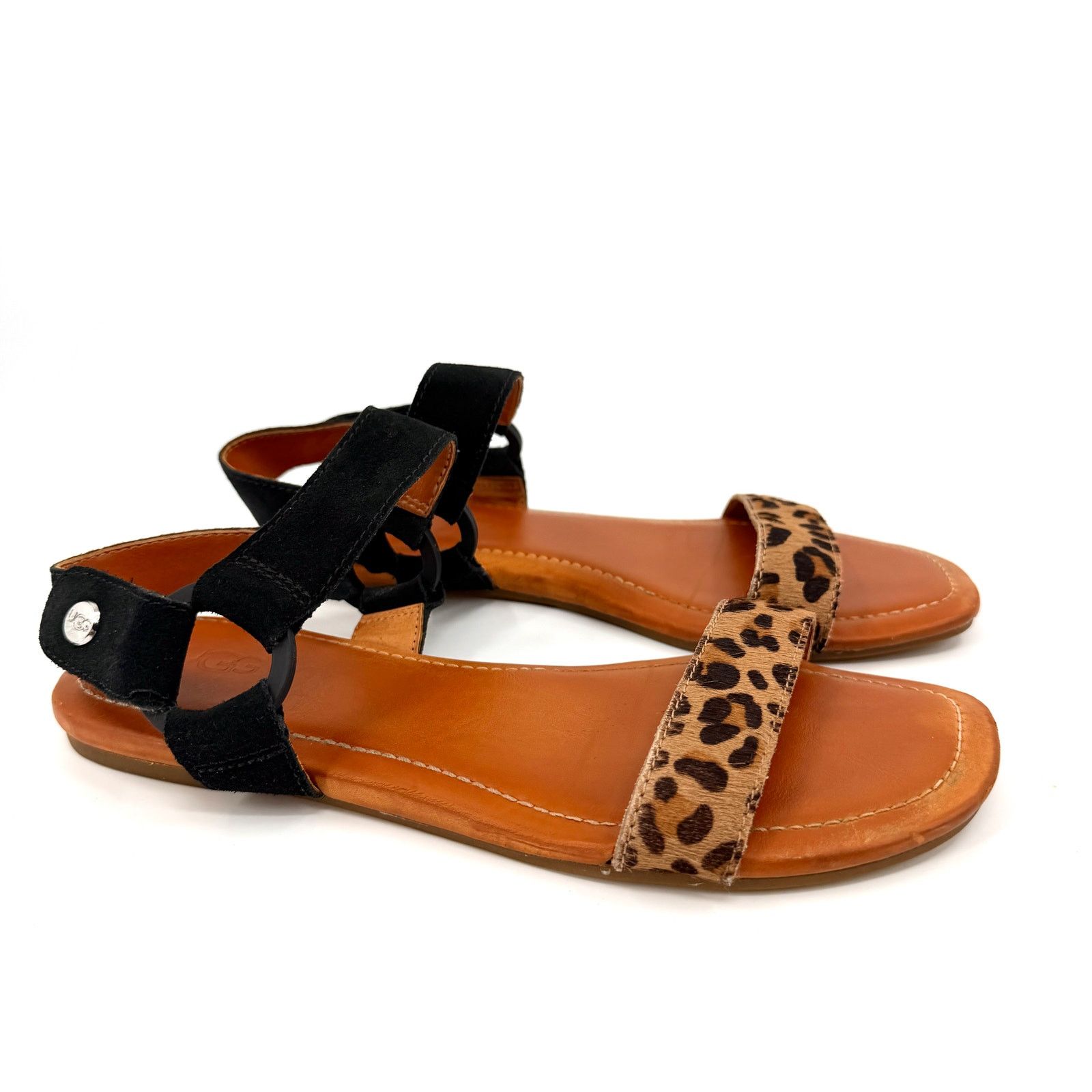 Ugg UGG Black Leopard Calf Hair Leather Strappy Sandals Size US 7.5 / IT 37.5 - 1 Thumbnail