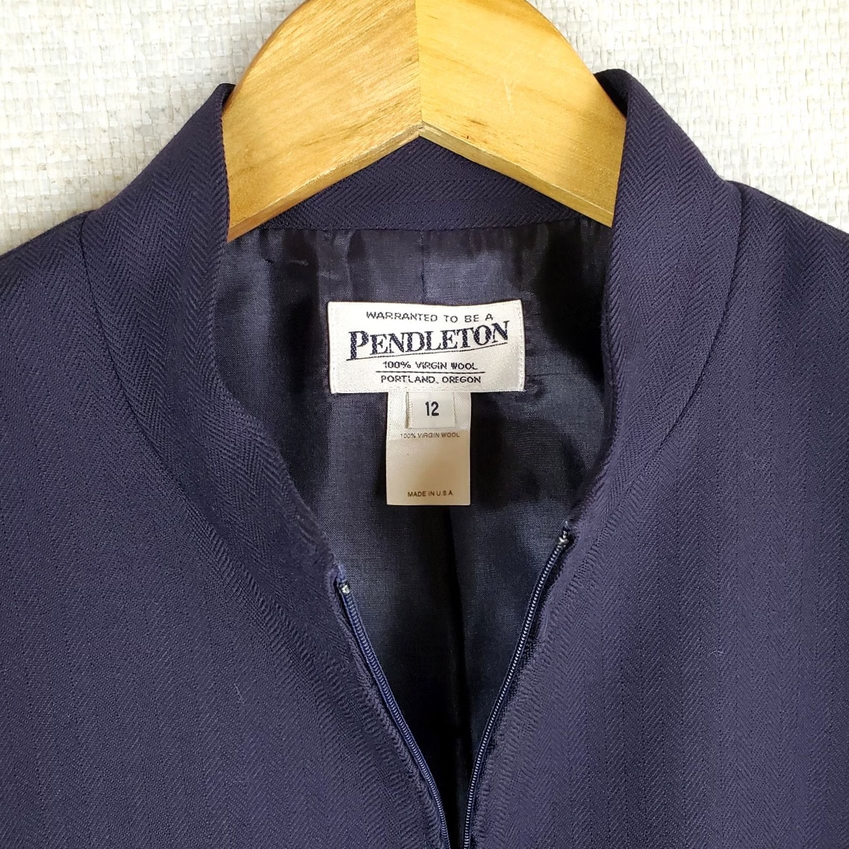 Pendleton VINTAGE Pendleton Womens 12 Jacket Full Zip 100% Virgin Wool Eggplant Moto Coat Size XL / US 12-14 / IT 48-50 - 6 Thumbnail