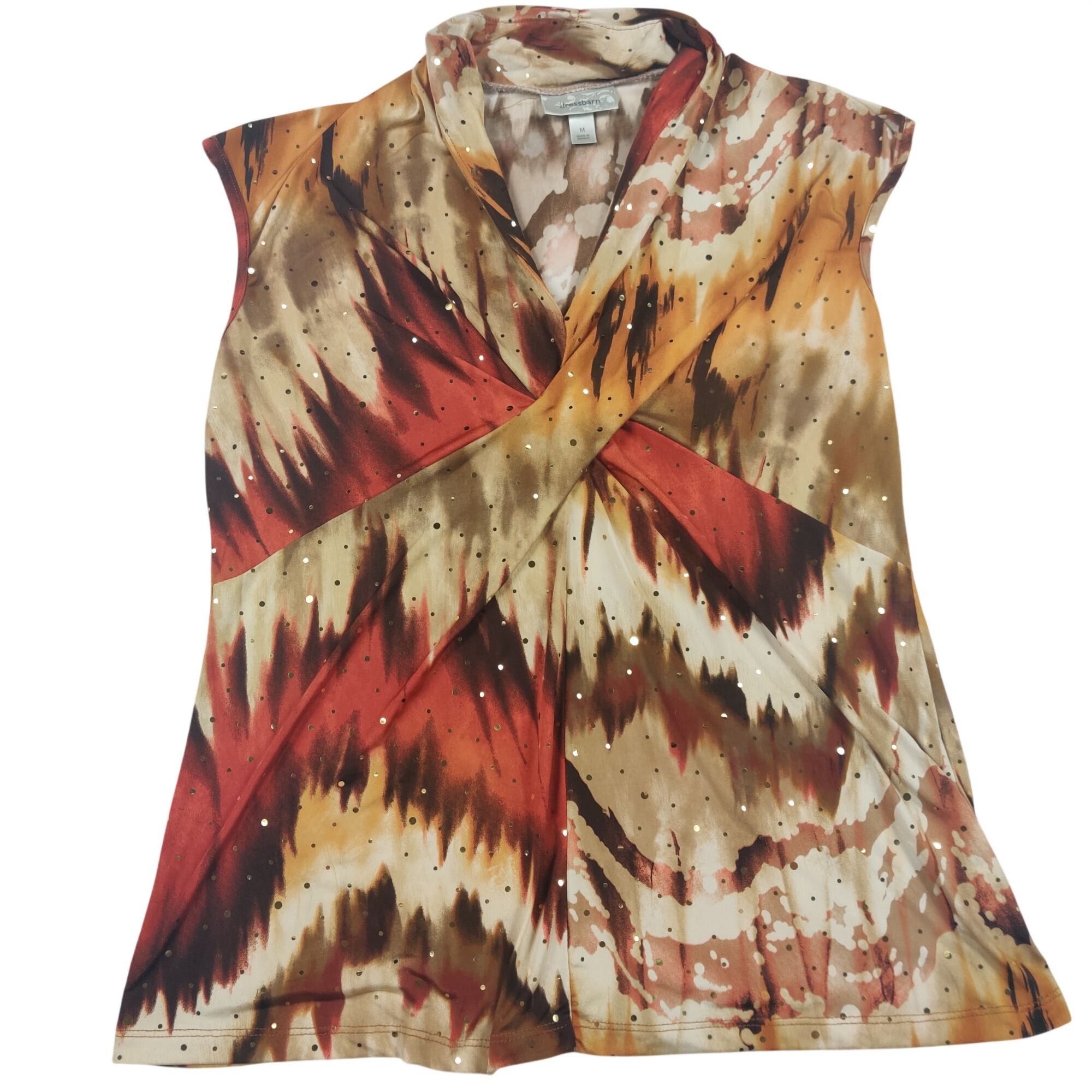 Other Dressbarn Embellished Blouse M Brown Red Criss Cross Abstrac Size M / US 6-8 / IT 42-44 - 1 Thumbnail