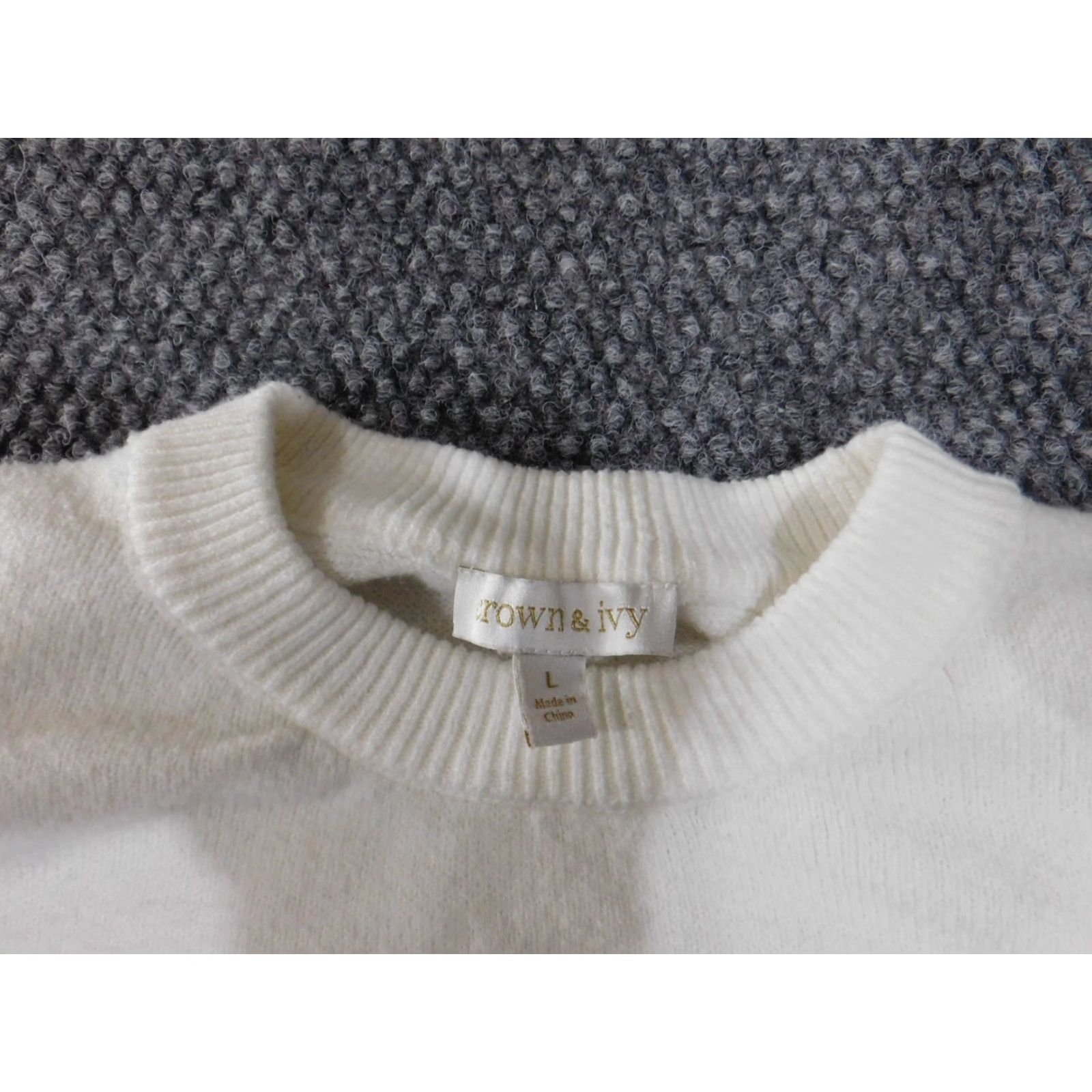 Vintage Crown & Ivy Sweater L Womens White Cotton Nylon Spandex Cable-Knit Long Raglan Sleeve Round Neck Pullover Stretch Casual Knit Shirt Size L / US 10 / IT 46 - 6 Thumbnail