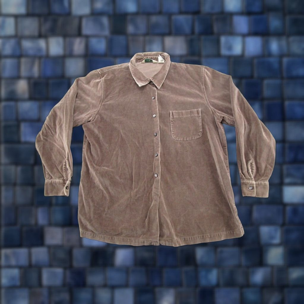 Vintage VINTAGE LL Bean Shirt Button-Up Velour Long Sleeve Brown 90s Retro 100% Cotton Women Size L Size L / US 10 / IT 46 - 1 Thumbnail