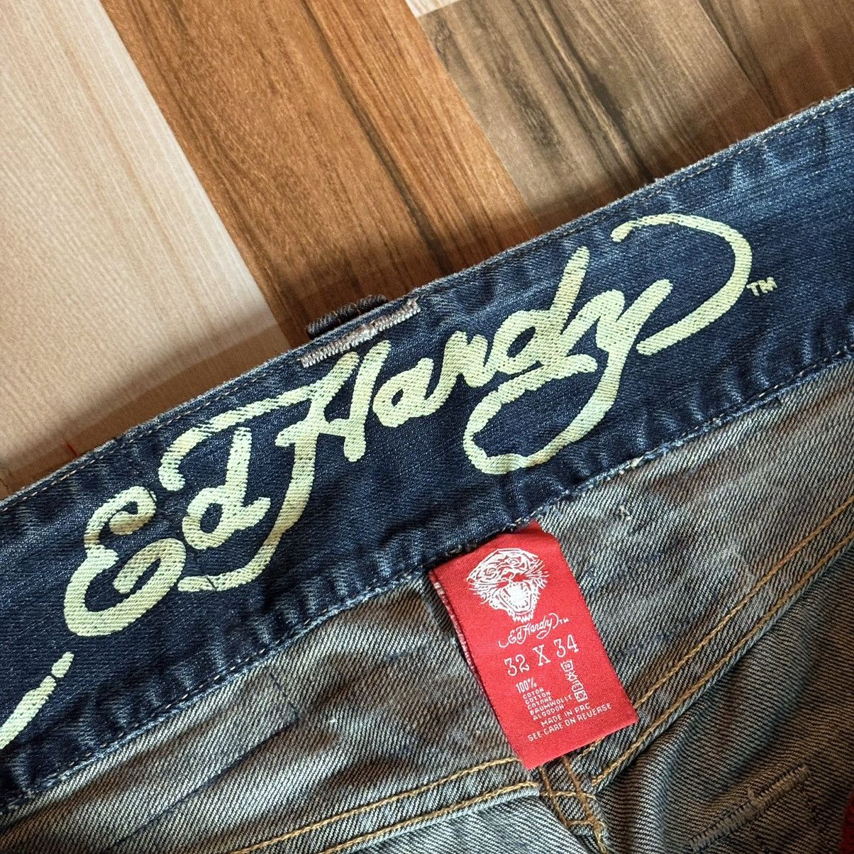 Christian Audigier × Ed Hardy × Vintage Crazy Vintage 00s Edhardy Y2K Baggy Jeans Size US 34 / EU 50 - 6 Thumbnail