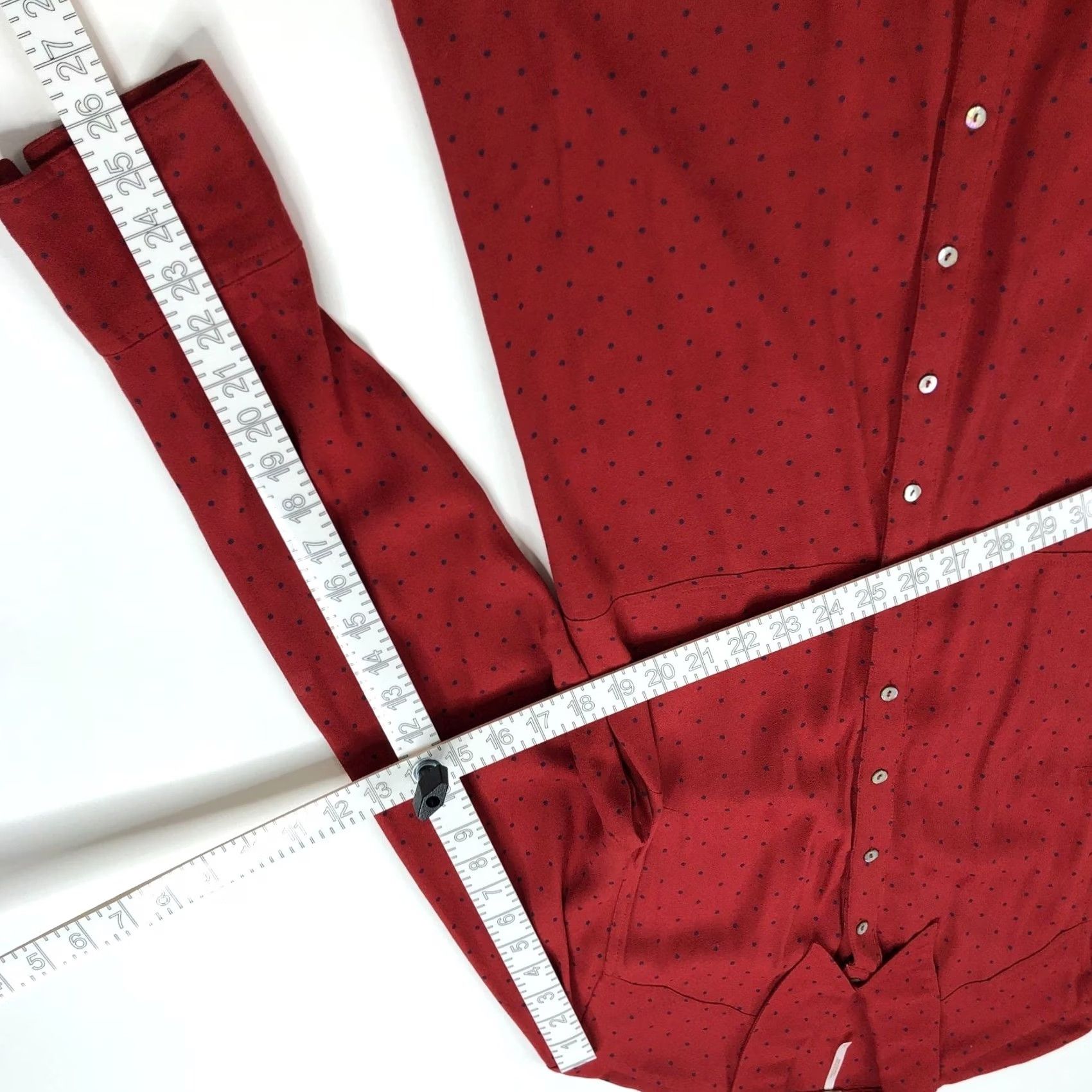 Free People Free People Tunic Shirt Long Sleeve Button Polka Dot Red Women's Large Viscose Rayon Modern Classic Size L / US 10 / IT 46 - 6 Thumbnail