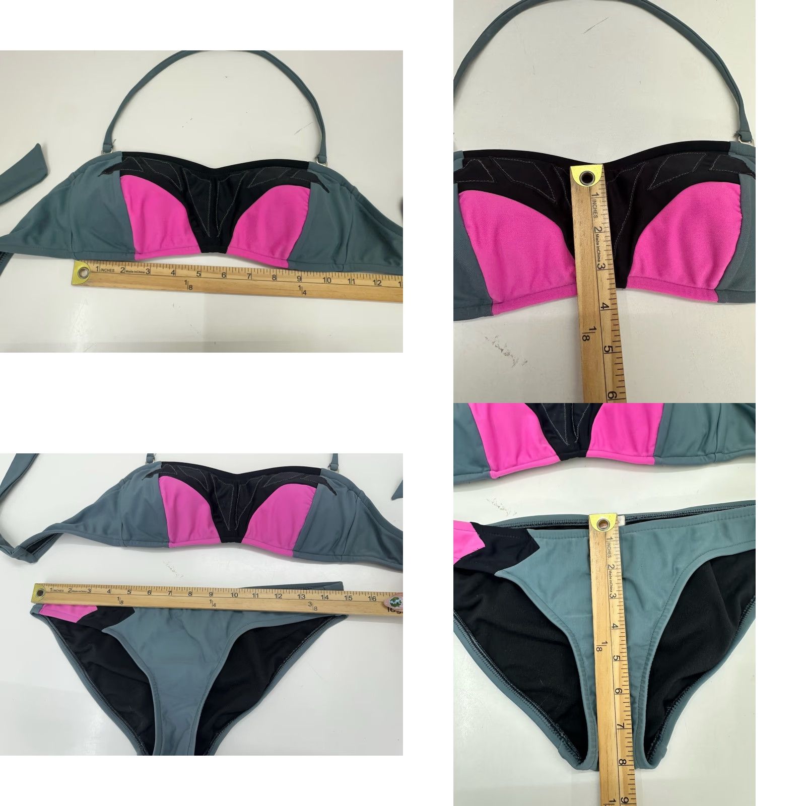 Vintage Xhilaration Womens Bikini Size S/M Gray Two Piece Bandeau Top Halter Neck Bikini Set Beach Padded Womens Size S / US 4 / IT 40 - 8 Thumbnail