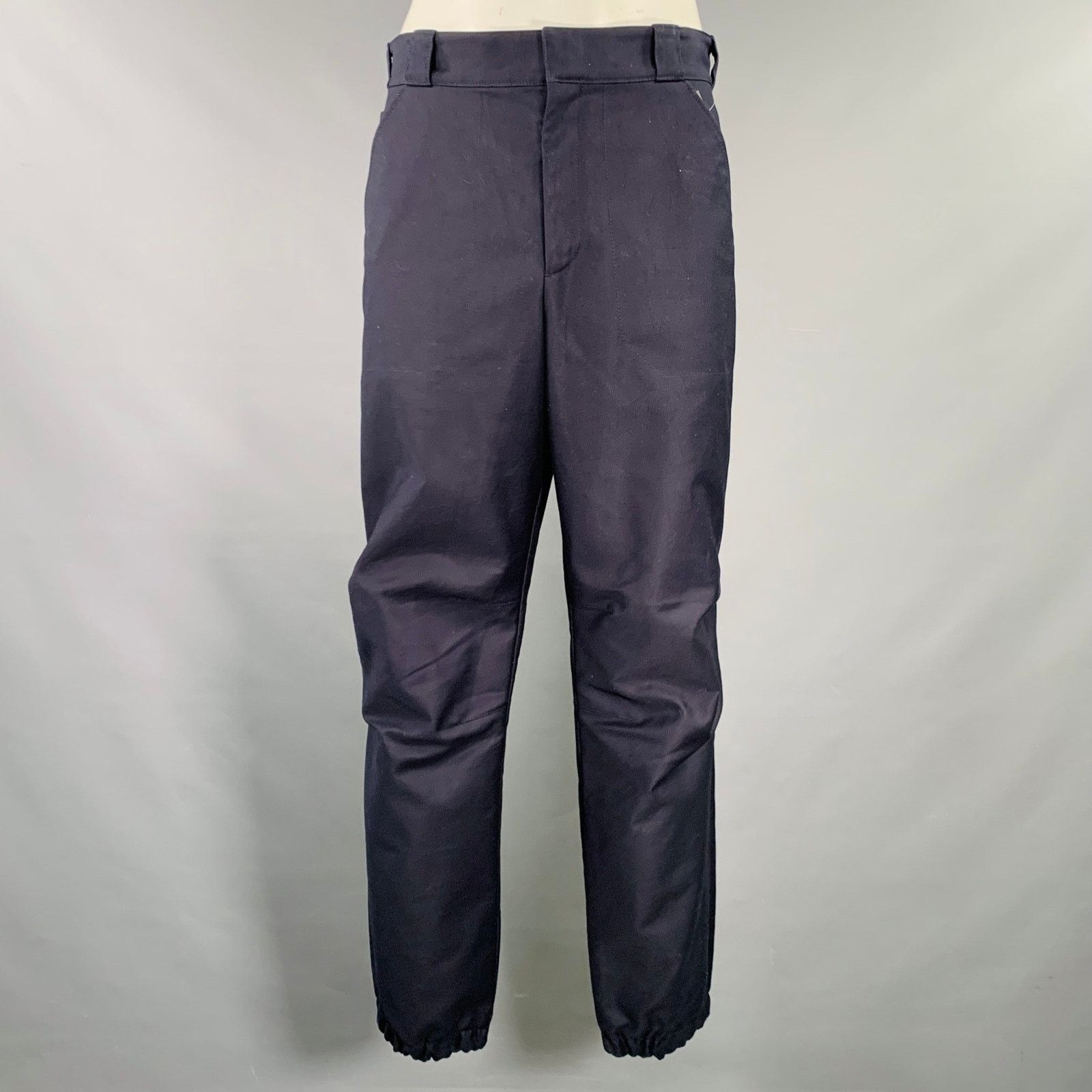 Prada PRADA Size 34 Navy Cotton Twill Elastic Cuffs Casual Pants Size US 34 / EU 50 - 1 Thumbnail