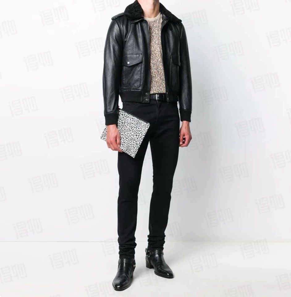 Yves Saint Laurent YSL Black Shearling Leather Jacket for Men Size US M / EU 48-50 / 2 - 9 Thumbnail
