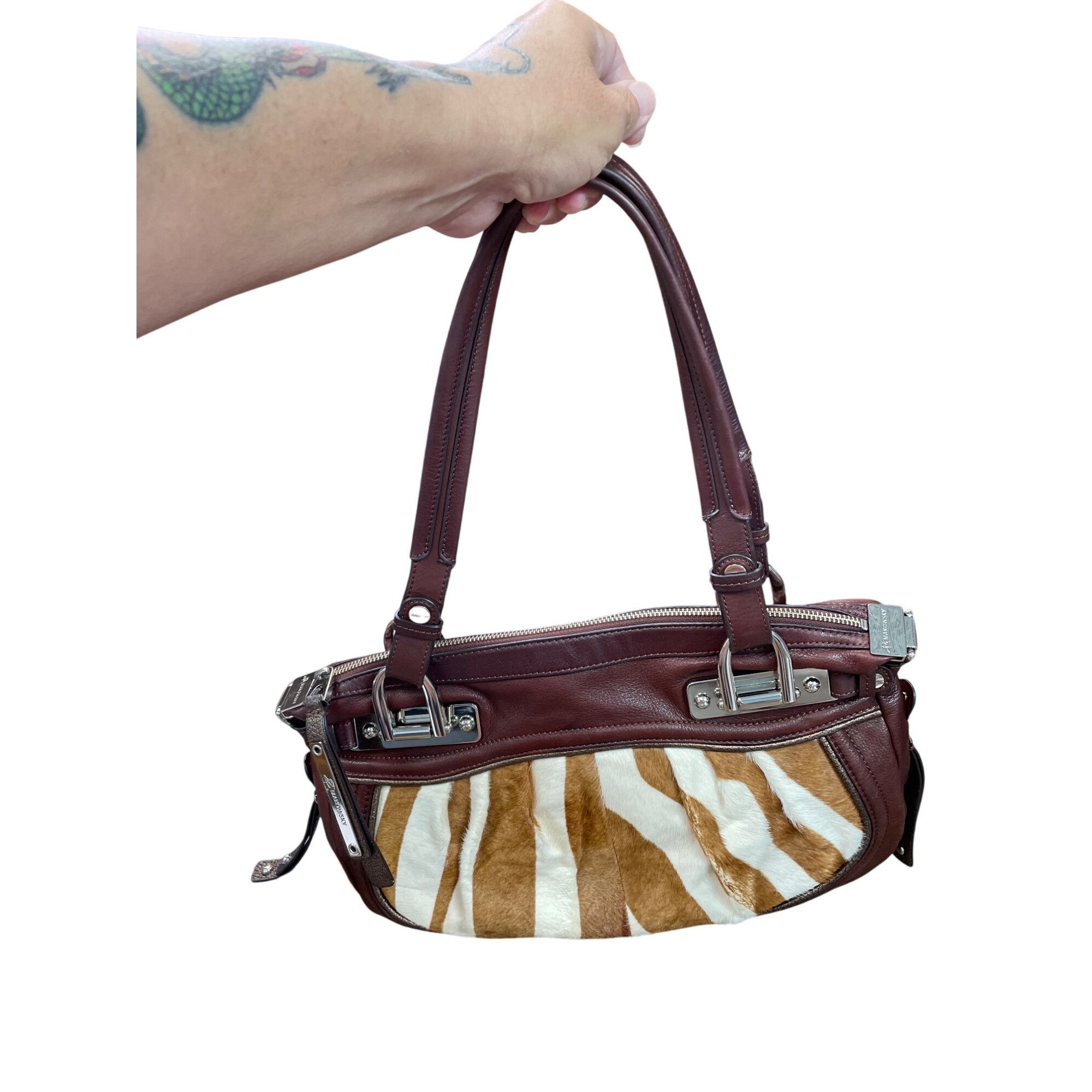 Other B. Makowsky Zebra Leather Shoulder Handbag Red/Brown Womens Size ONE SIZE - 22 Thumbnail