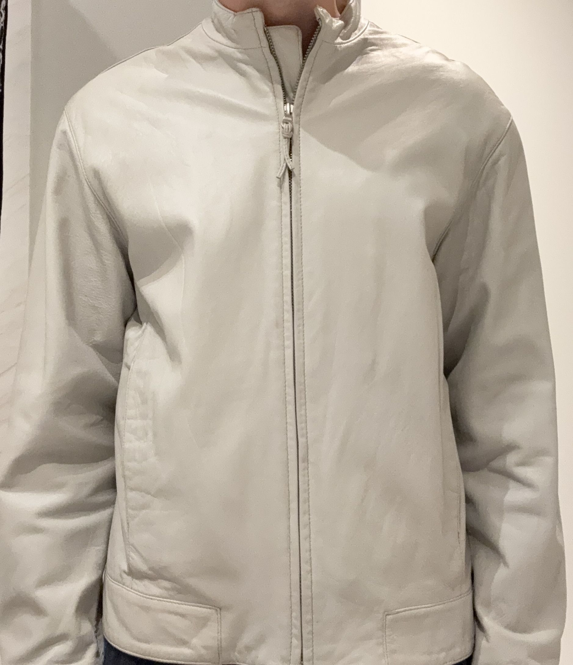 Vintage Andrew Marc White Leather Bomber