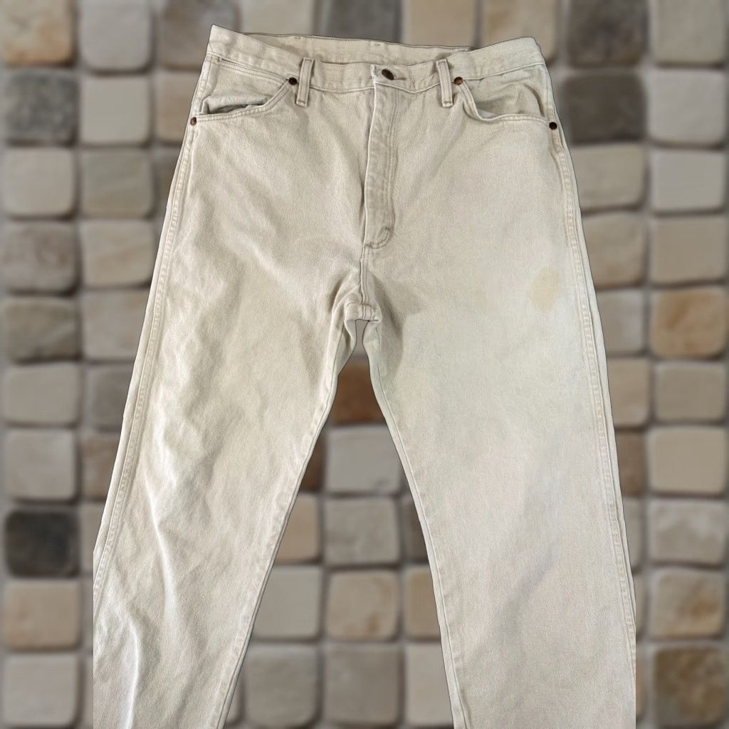 Wrangler Wrangler Jeans Mens 35X36 Beige Straight Leg Western Outdoors Workwear Pockets Cowboy Size US 35 - 1 Thumbnail