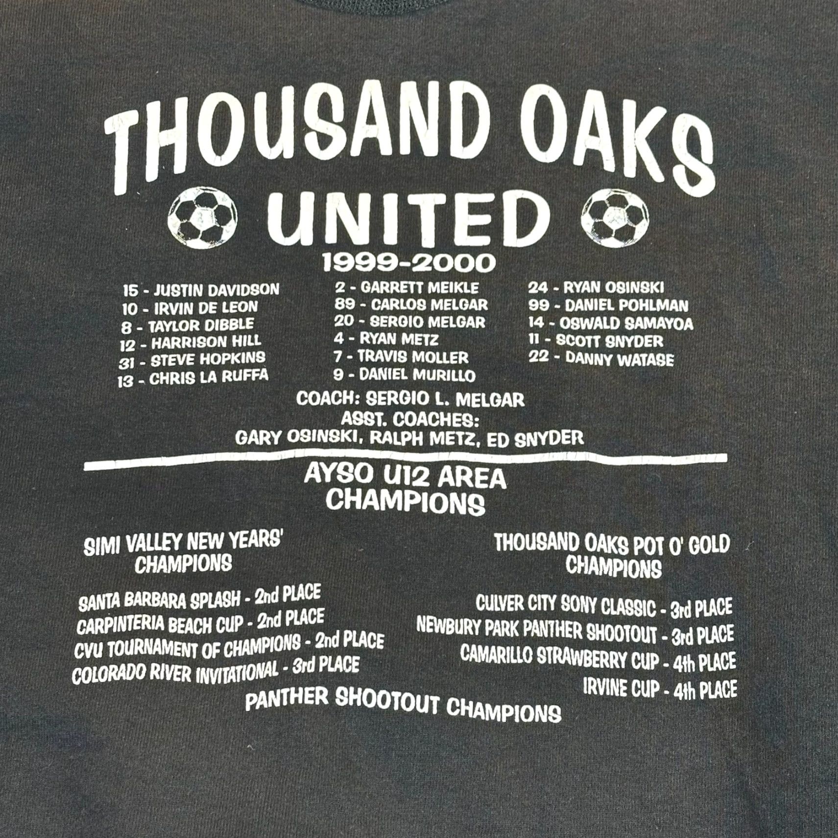 Soffe VINTAGE Soffee Heavy Cotton USA Made Thousand Oaks, CA Y2K Soccer Crewneck Men L Black Graphic Print Sweatshirt Size US L / EU 52-54 / 3 - 6 Thumbnail