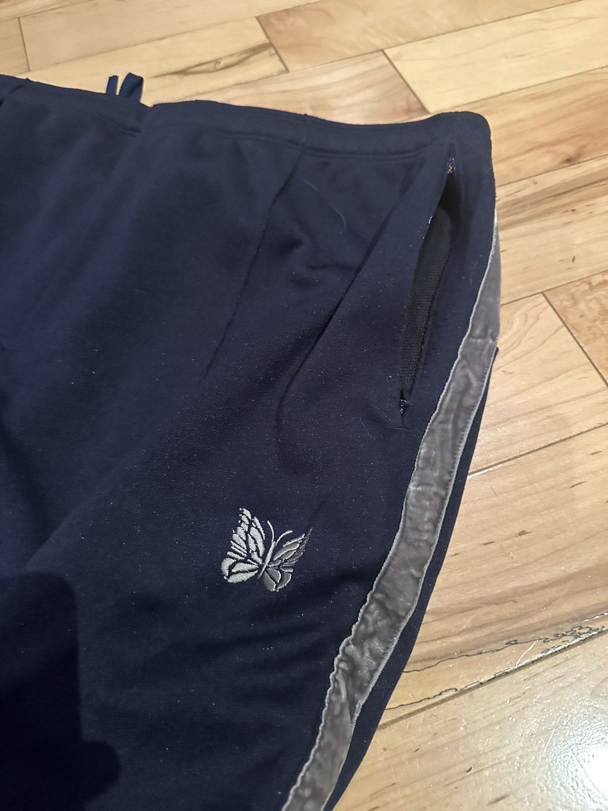 Needles Navy Grey Butterfly Trackpants Silver Side Stripe Piping L Size US 34 / EU 50 - 3 Thumbnail