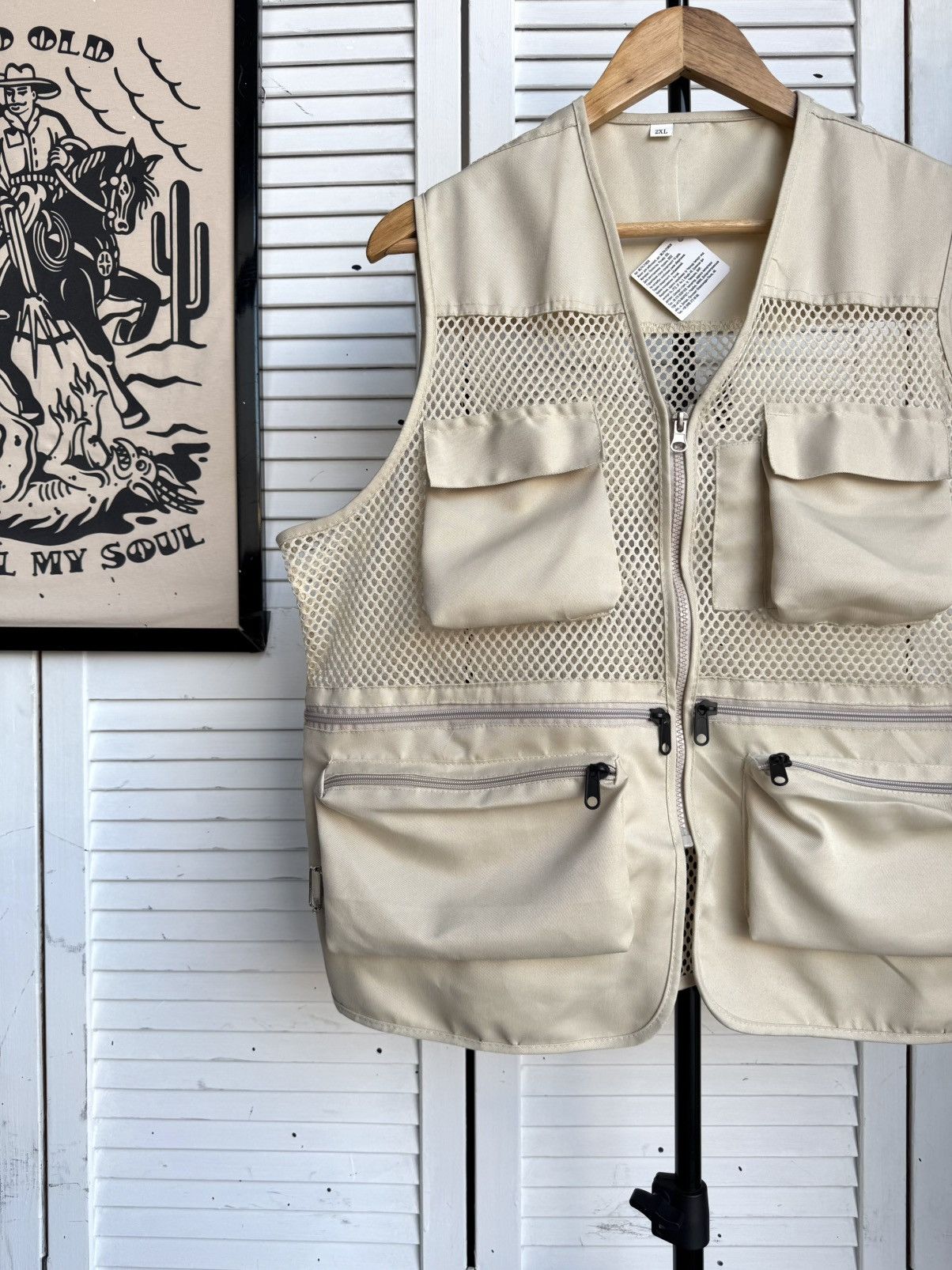 Vintage Utility Fishing Vest Mesh Multi Pocket Beige Tactical Size US XL / EU 56 / 4 - 4 Thumbnail